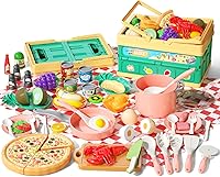 Vista 15 de Juego de cocina de 80 piezas, cocina para niños pequeños con ollas, sartenes, utensilios de cocina, alimentos, manta de picnic, frutas, verduras