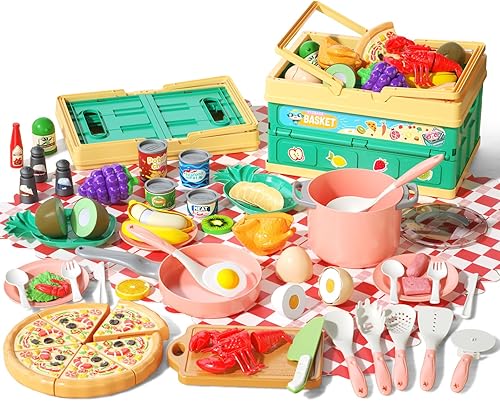 Juego de cocina de 80 piezas para niños pequeños, juego de utensilios de cocina para niños con ollassartenesalimentosfrutasverdurasmanta de