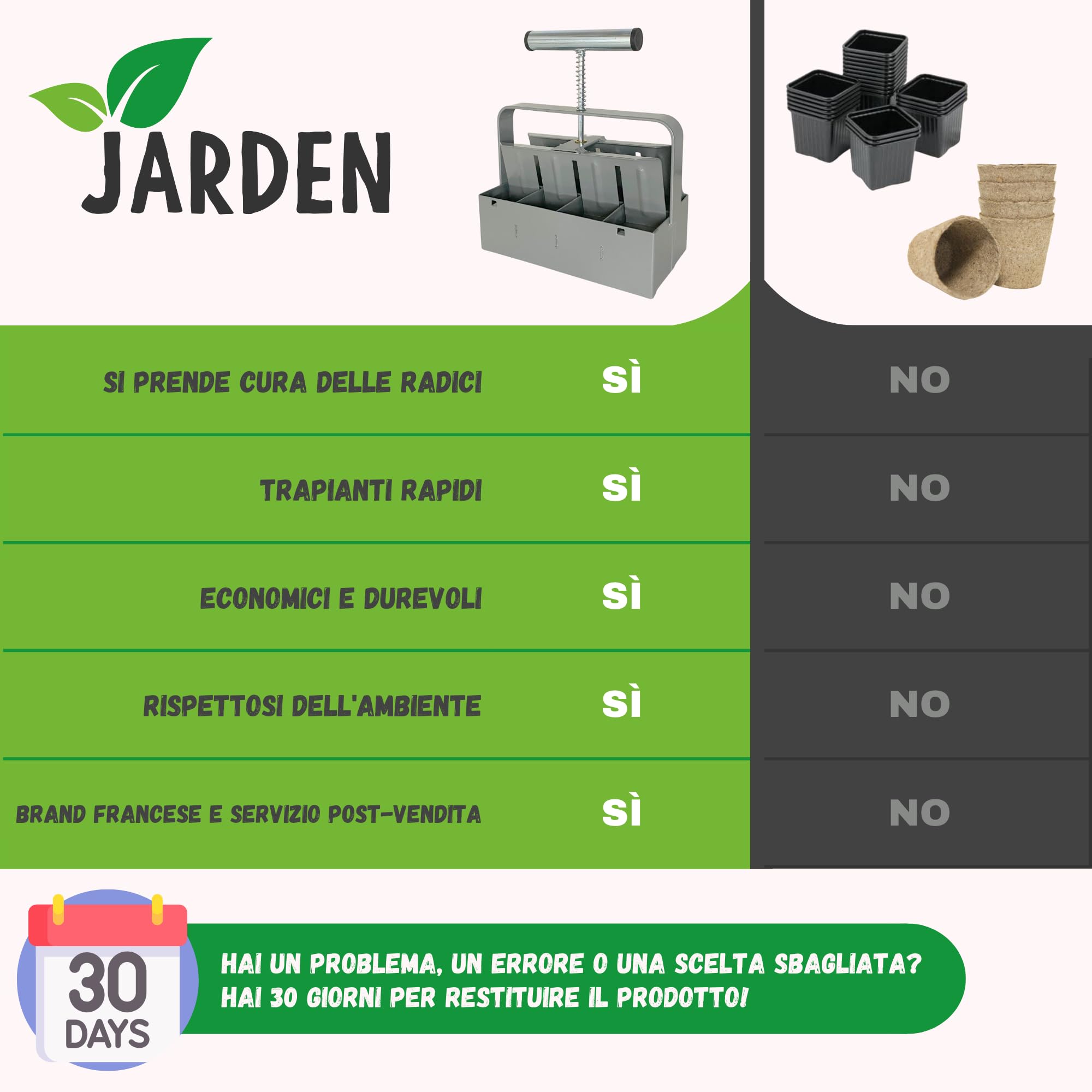 Jarden Pressa professionale per terreno - 8 Zolle quadrate da 5 cm - Attrezzo da giardinaggio in acciaio inox per piantare semi, piantine e talee