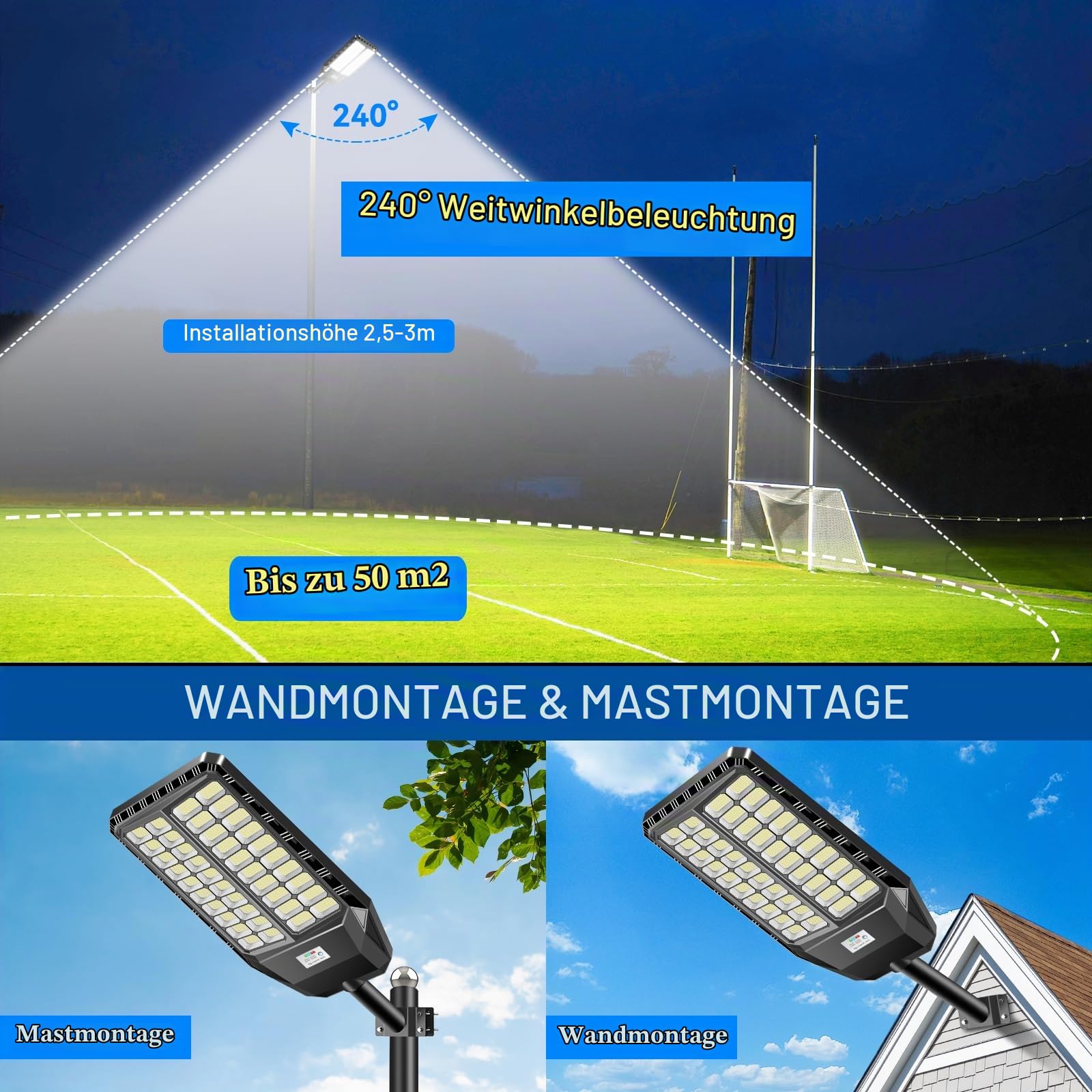 Adewalk 2600W Solar Straßenlaterne für Außen, Solarlampen mit Bewegungssensor, 6500K Solarleuchten Dämmerung bis zum Morgengrauen IP66 Solar Wegeleuchte im Freien für Gärten Garage