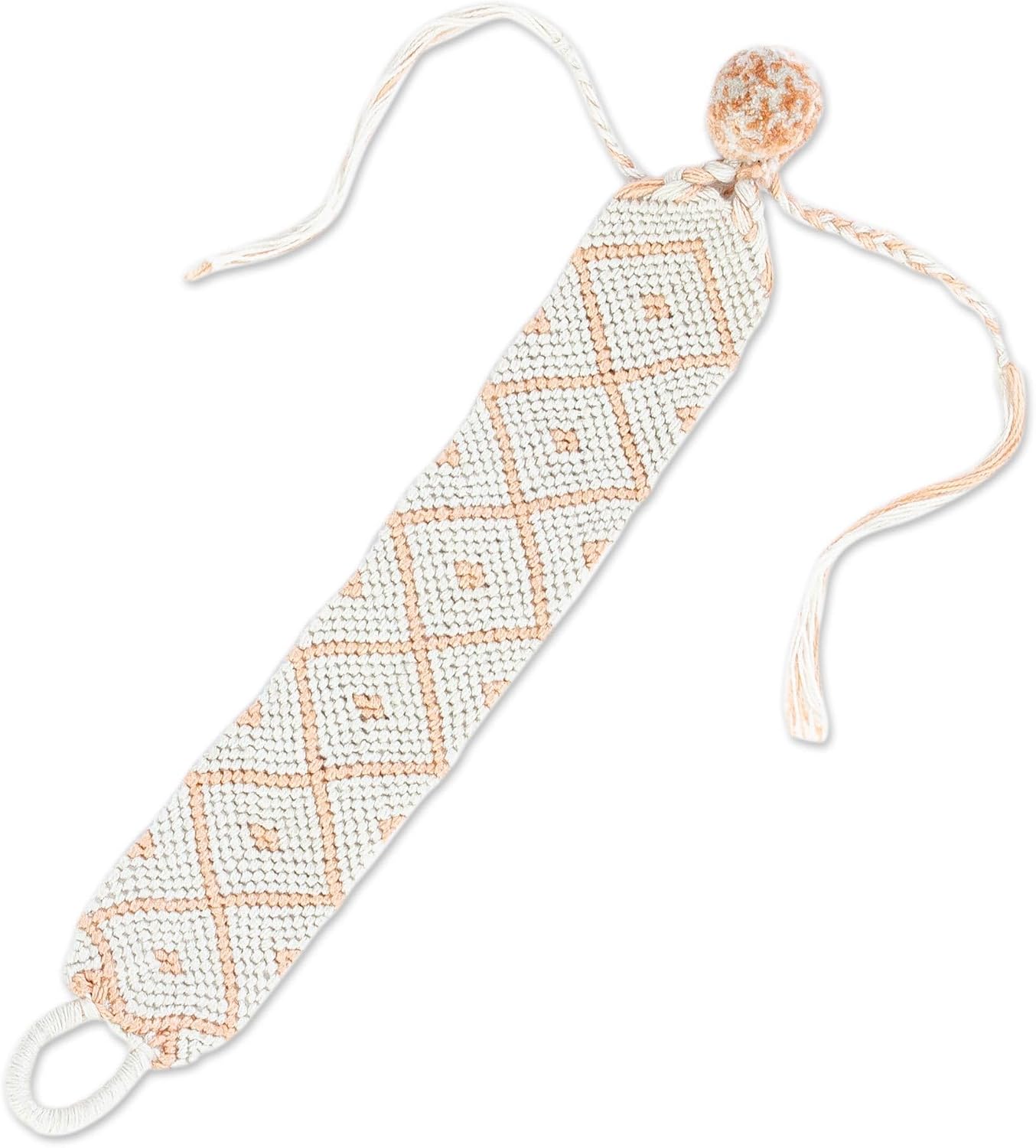 NOVICA Handmade 100 Cotton Woven Diamondpatterned Bracelet Macrame Wristband Grey Orange Pastel Mexico Geometric [7.5 in min L x 9.75 in max L x 1.2 in W] 'Oyster and Melon'