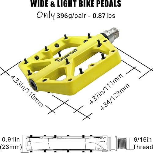 Miniatura 10 de BOWOD MTB Pedals Large Mountain Bike Pedals, Lightweight Nylon Fiber Composite Bicycle Platform Pedals, Grippy Pedals w 18 Pins, Cr-Mo Spindle fit w