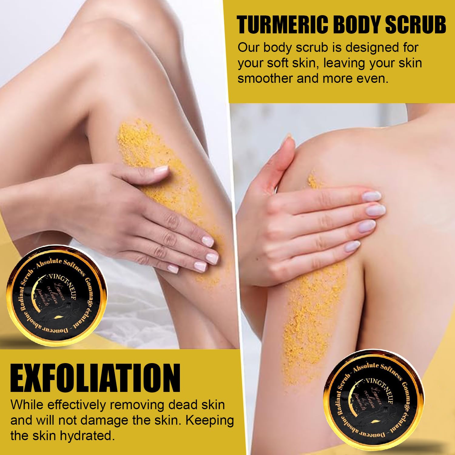 Exfoliating Turmeric Body Scrub | Brightening Body Exfoliator Scrub for Dark Spots | Gentle Turmeric Body Scrub Exfoliator for Smooth, Radiant-looking Skin | All Skin Types, 280ml - Image 3