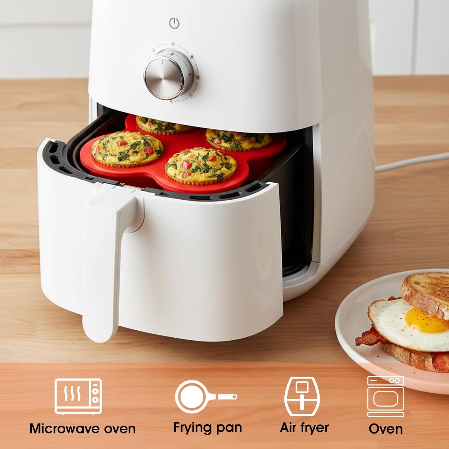 Telooco 2 Pack Silicone Egg Bite Molds, 4-Cups Air Fryer Egg Bite Mold Food Grade Non-Stick Silicone Muffin Pan for Baking Mini Muffins Eggs Bites Tart Mini Cupcake Quiche