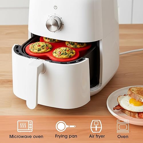 Miniatura 4 de Paquete de 2 moldes de silicona para mordeduras de huevo, 4 tazas para freidora de aire, moldes para mordeduras de huevo, molde redondo para