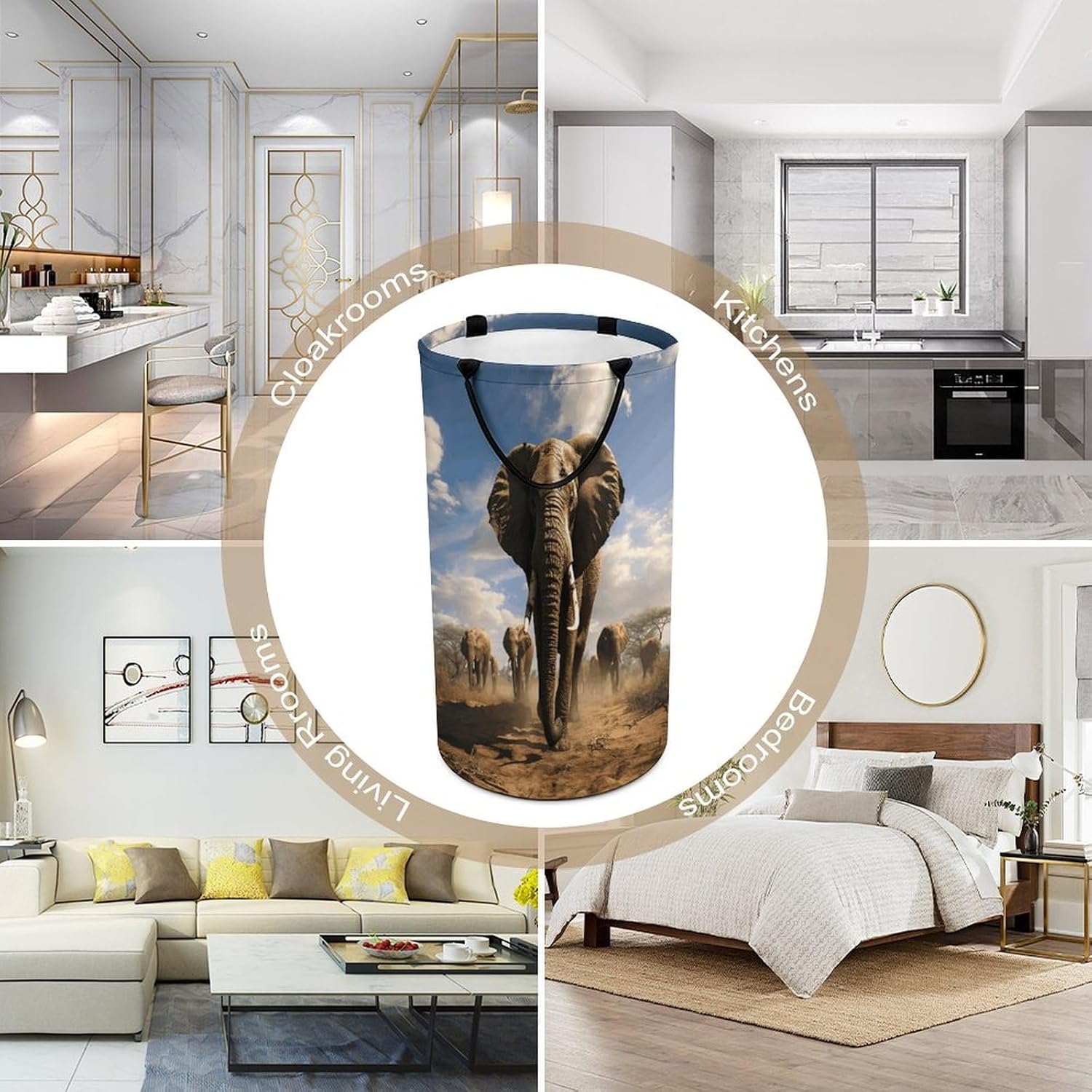 Ferocious Elephant Laundry Basket Large Foldable Laundry Hamper with Handles Freestanding Collapsible Clothes Basket Waterproof Portable Dirty Clothes Hamper for Bathroom 86L