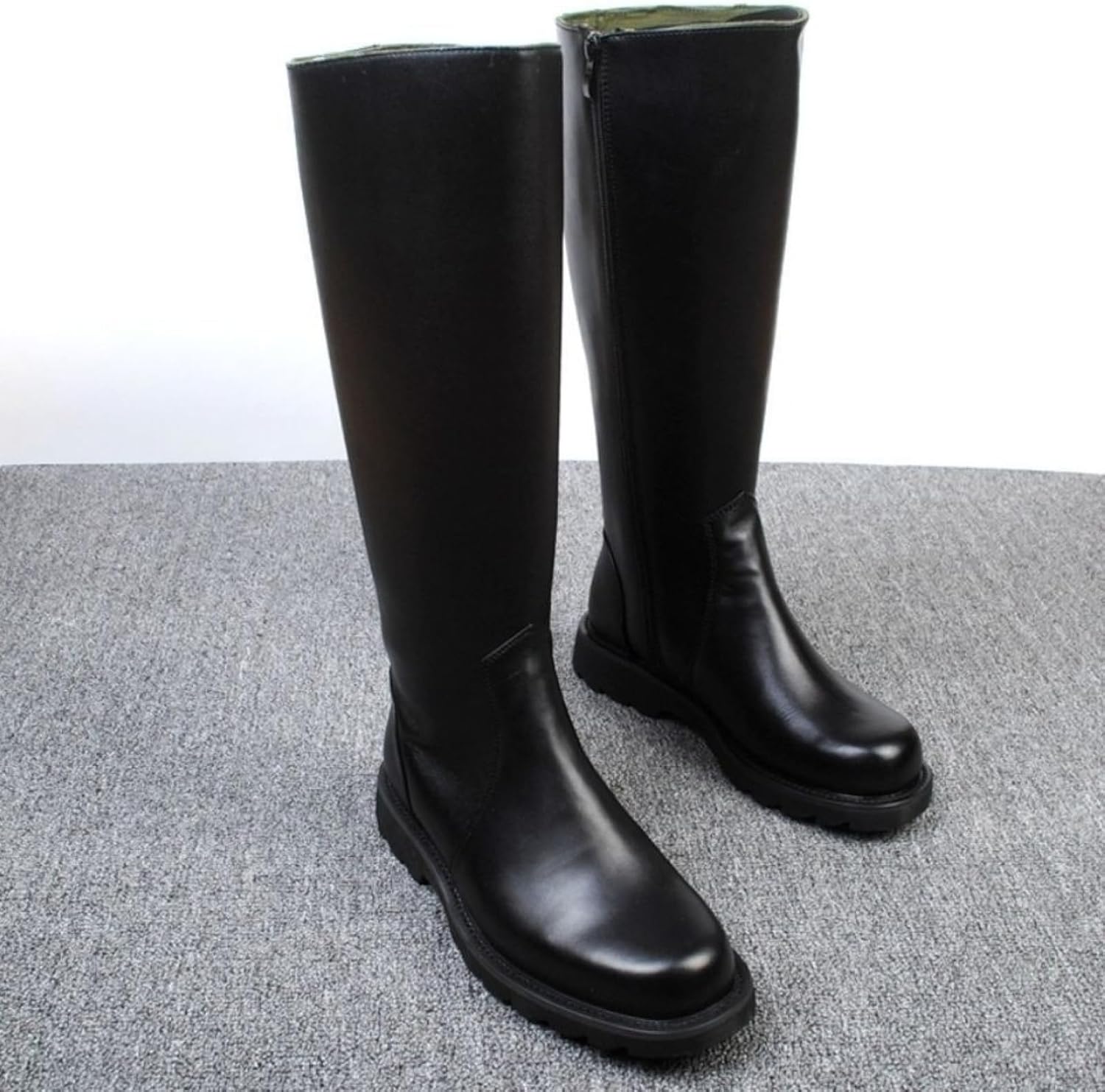 Unisex Leather Side Zipper High Boots Classic Pointy Toe Flat Block Heel Comfortable Soft Non-Slip Sole Knight Boots For Daily Horse Riding Outdoor Army Farm Party