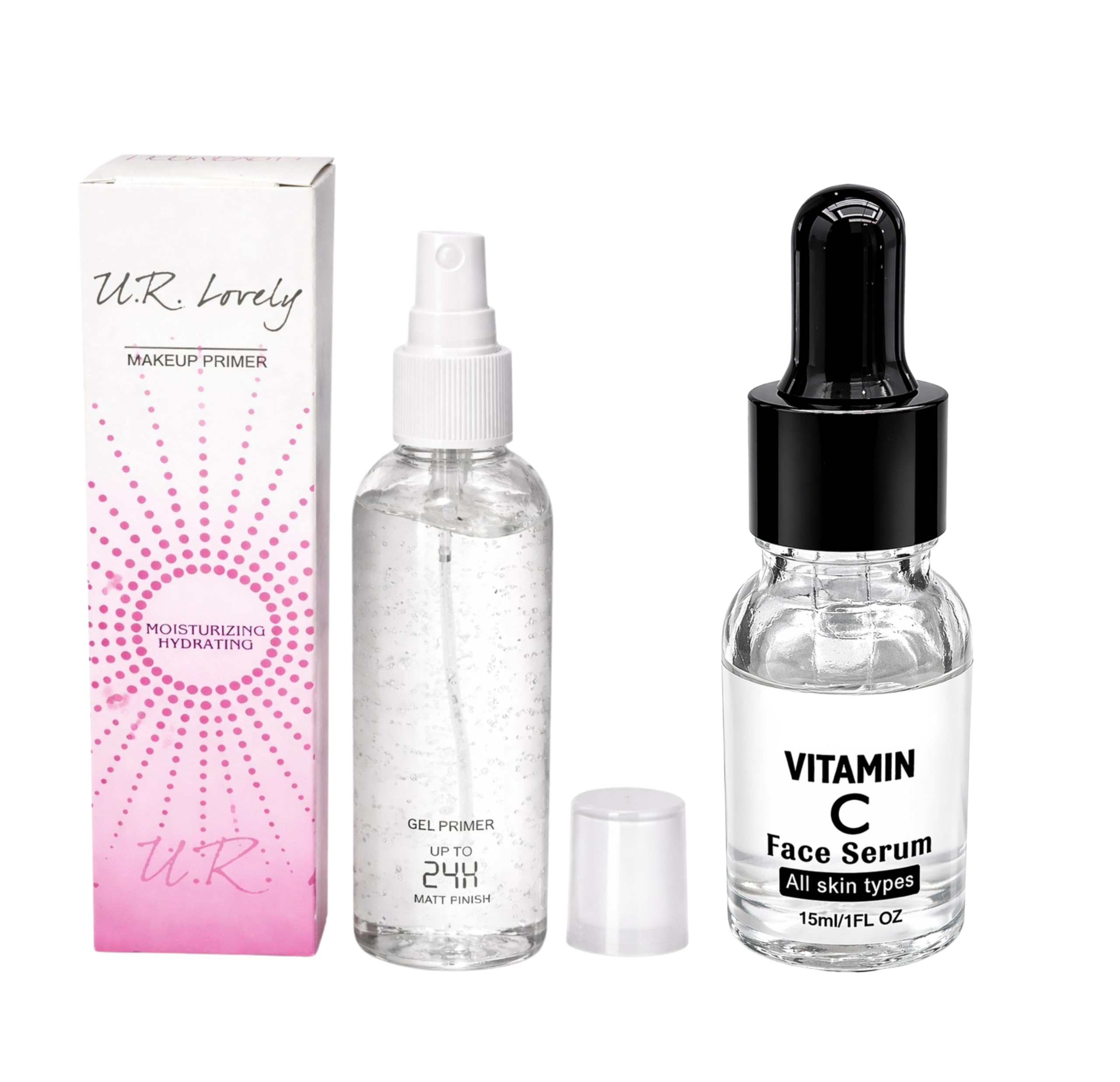U.R. Lovely 2-in-1 Skin Prepping & Brightening Glow Makeup Combo Set | Includes Vitamin C Face Serum (15ml) with 24H Long Lasting Matte Oil-Control Clear Liquid Gel Primer Spray | Daily Skincare Base Vanity Gift Pack-image-16