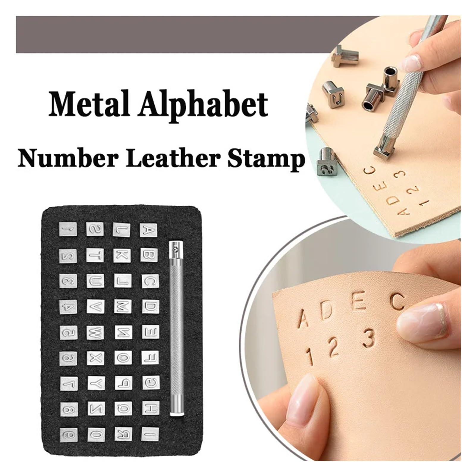 Zahlen- und Buchstabenstempelset, Leder-Buchstaben-Stempel-Set, 37-teilig, Metall-Alphabet, Zahlen, Handgravur-Stempel-Set, 3,5 mm, 6(6.5mm)