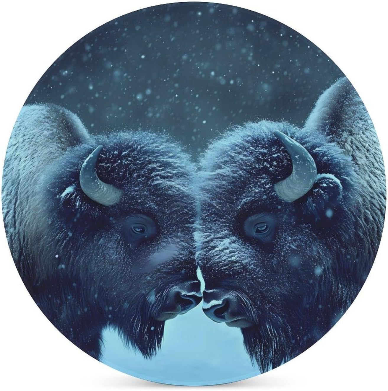 Two Bisons in Snows Day Round Ceramic Coasters for Drinks Absorbent Cup Holder Tabletop Protector with Cork Base