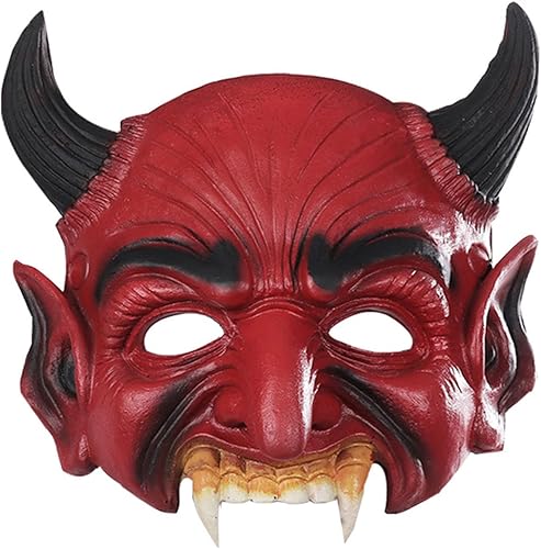 KIHOARL Máscara de demonio rojo para Halloween, máscara de diablo de media cara, máscara de espuma de monstruo para disfraz de cosplay