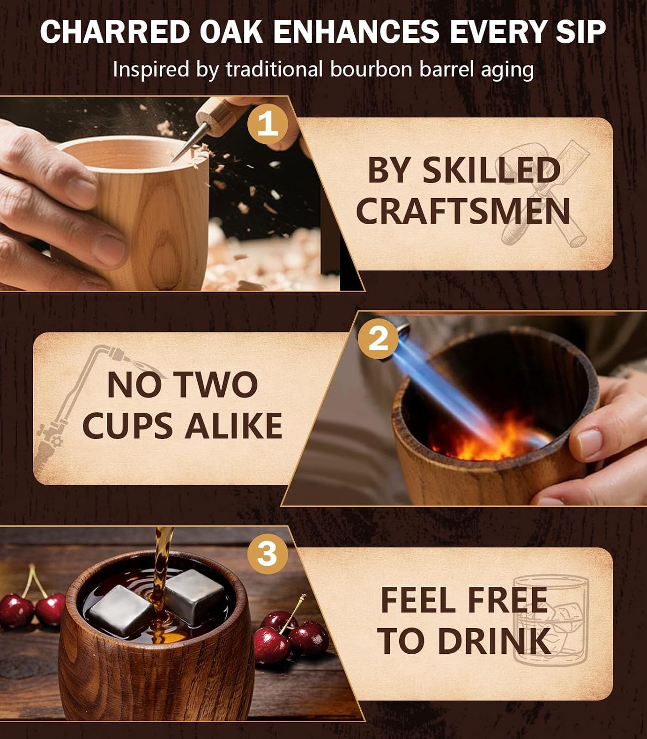 Charred Wooden Bourbon Drinking Glass Whiskey Glasses Gifts for Men 2Pcs image 4