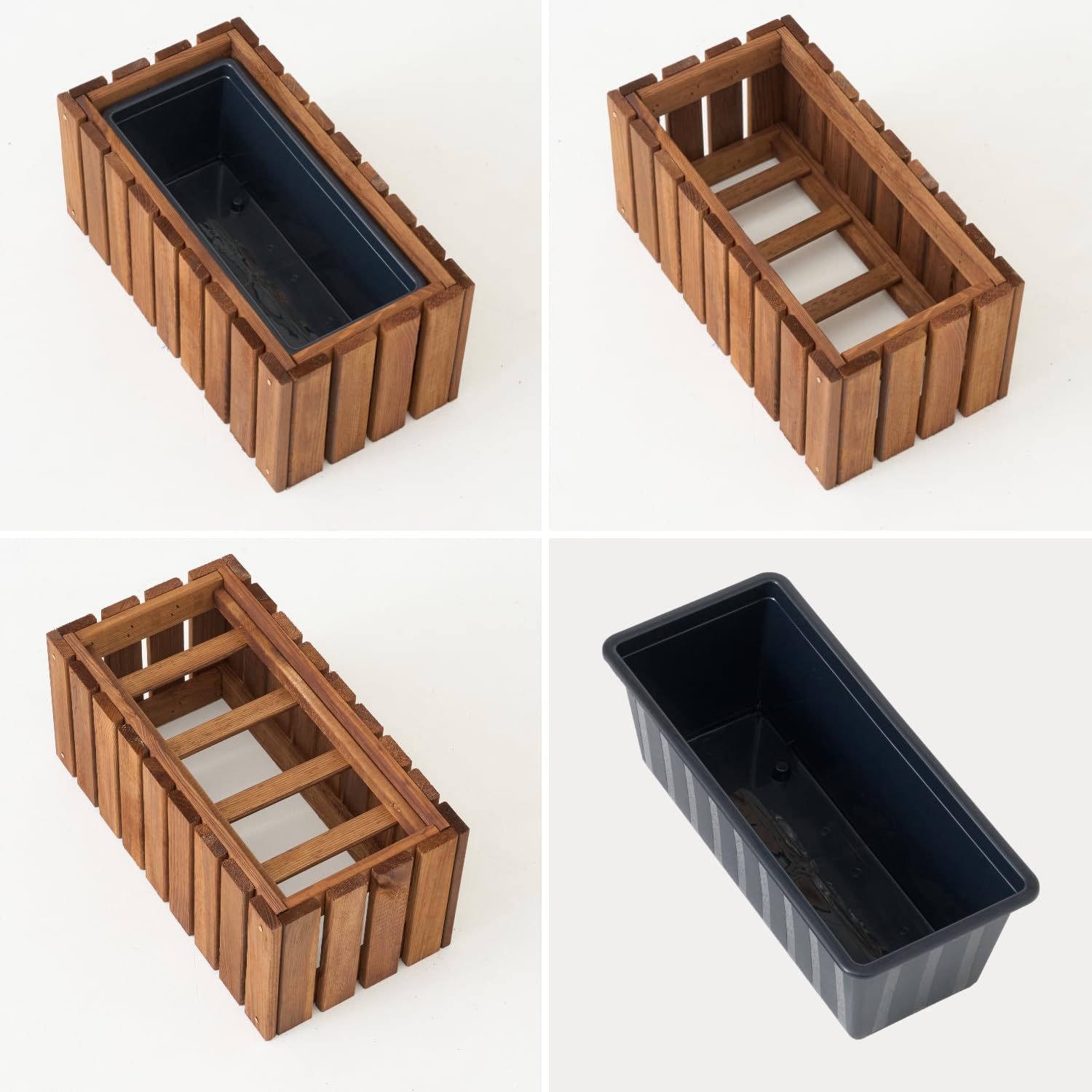 Jardinière en bois rectangulaire – imprégnée marron, avec insert en plastique amovible – Pot de fleurs pour balcon, jardin et terrasse (Vertical marron, 45x23 H20)
