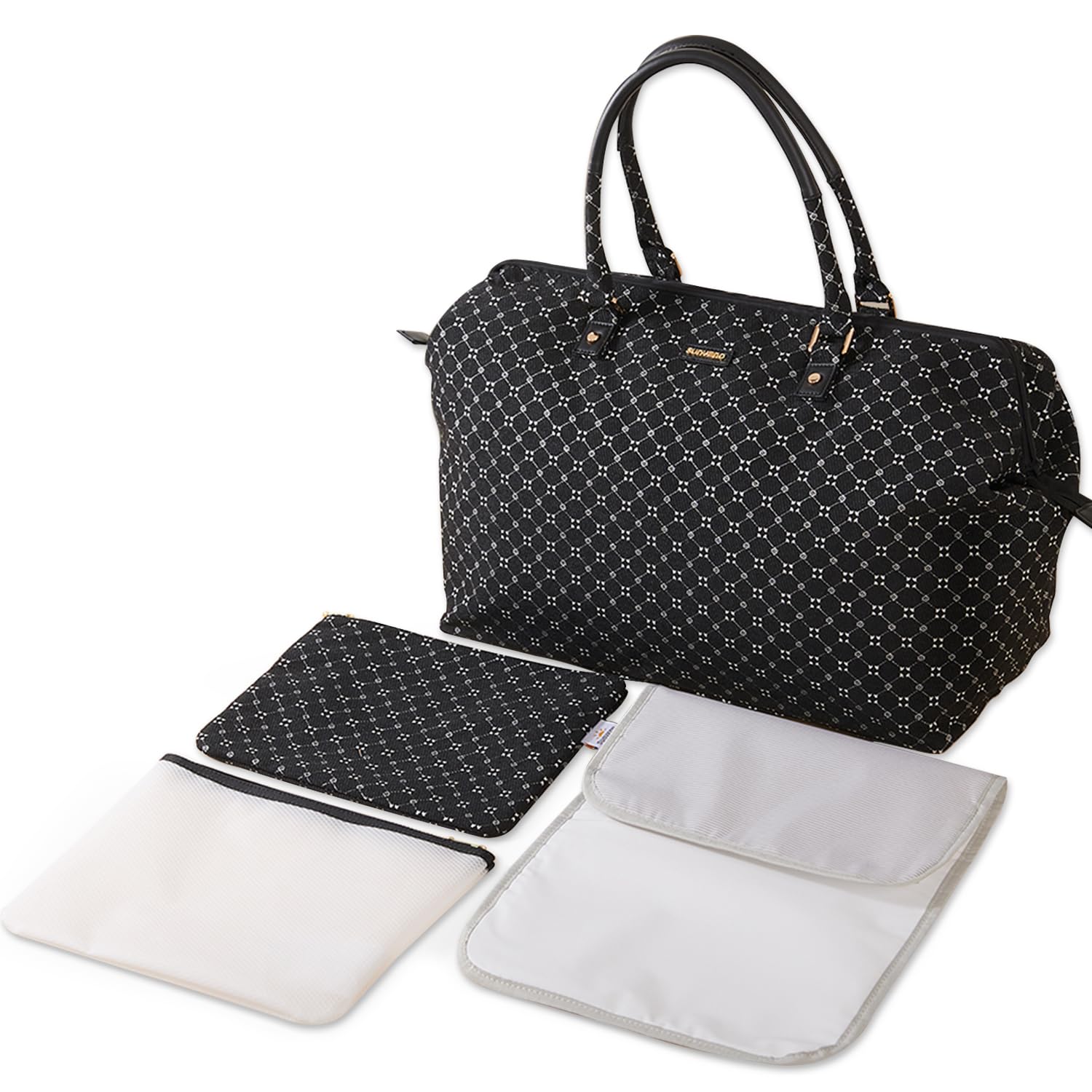 Sunveno Changing Bag Travel Nappy Bag Adjustable Shoulder Strap Changing Bag Pram Organiser Large Capacity Changing Bag Maternity Travel Bag Baby Black, black, One Size