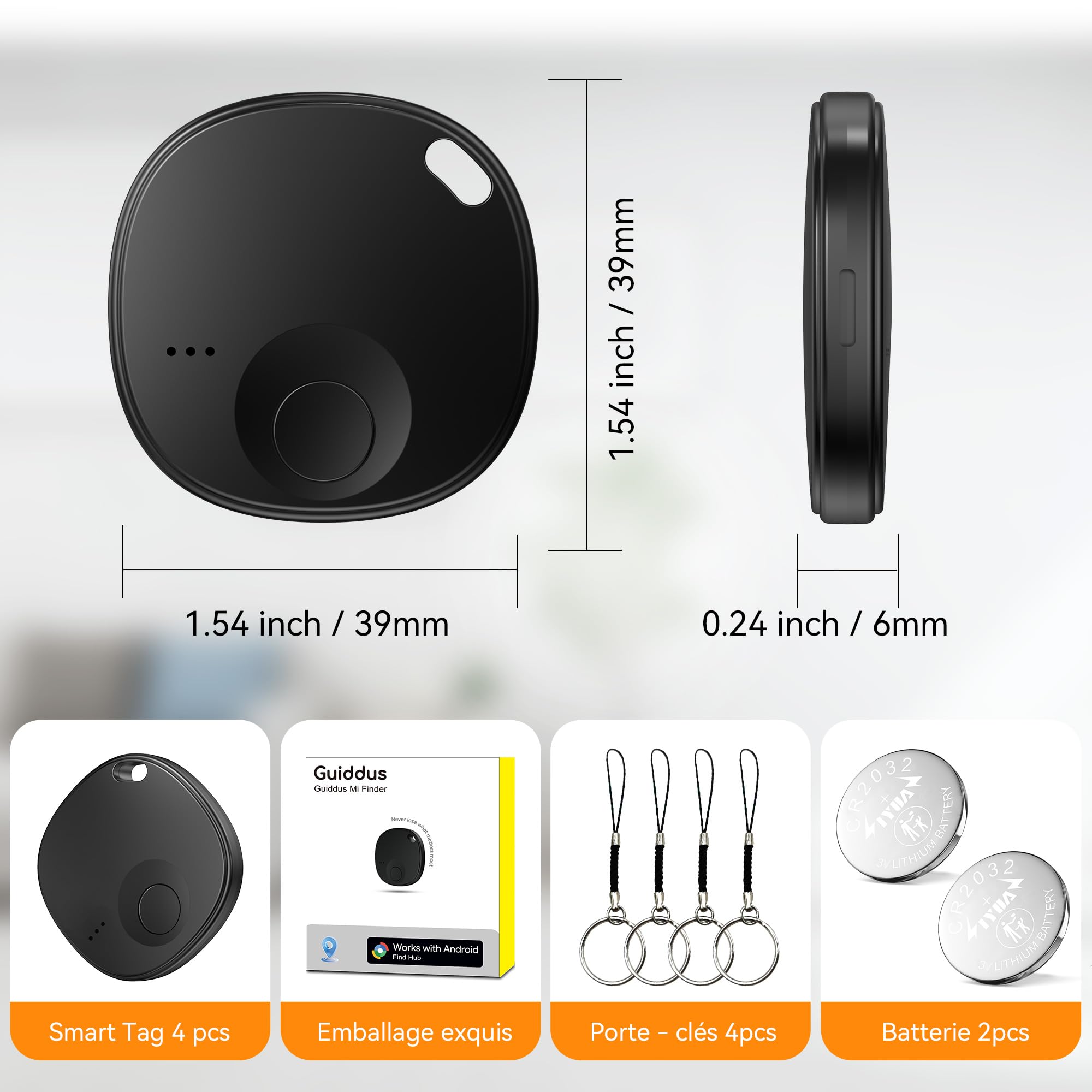 Android Smart Tag, Bluetooth Localisateur D’Objets Fonctionne avec l’app Google Localiser (Uniquement Android), Traceur Tag pour Les clés/Portefeuilles/Valises, Lot de 4