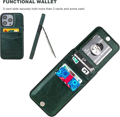 Miniatura 3 de KIHUWEY Funda compatible con iPhone 14 Pro con soporte para tarjeta de crédito, cierre magnético de cuero de alta calidad, función atril, funda