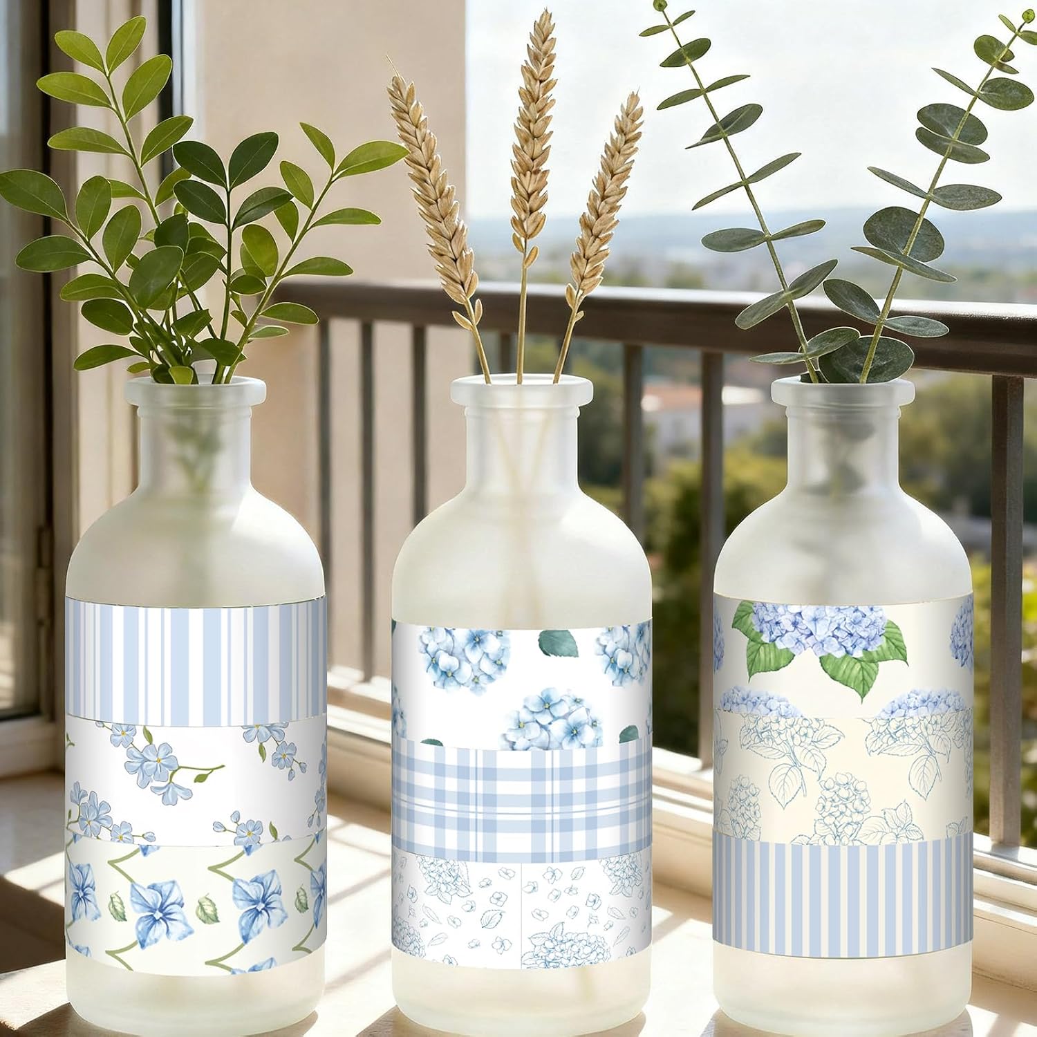12 Rolls Floral Washi Tape Set,Light Blue,Hydrangea image 5