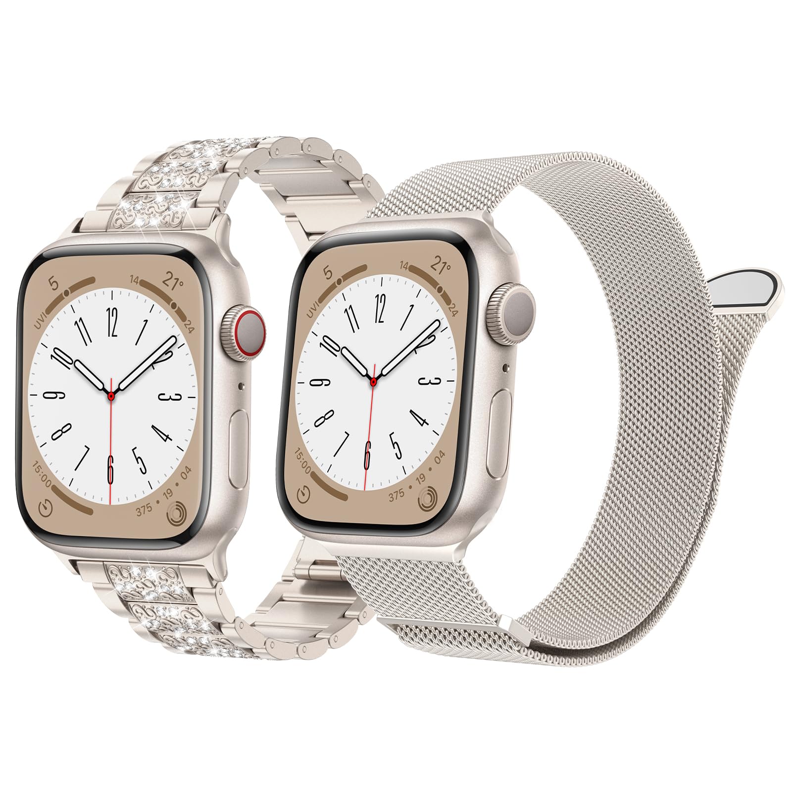 MARGE PLUS Compatible with Apple Watch Band 38mm 40mm 41mm Series 9 8 7 6 5 4 3 2 1 SE, Stainless Steel Mesh Loop and Bling Diamond Bracelet