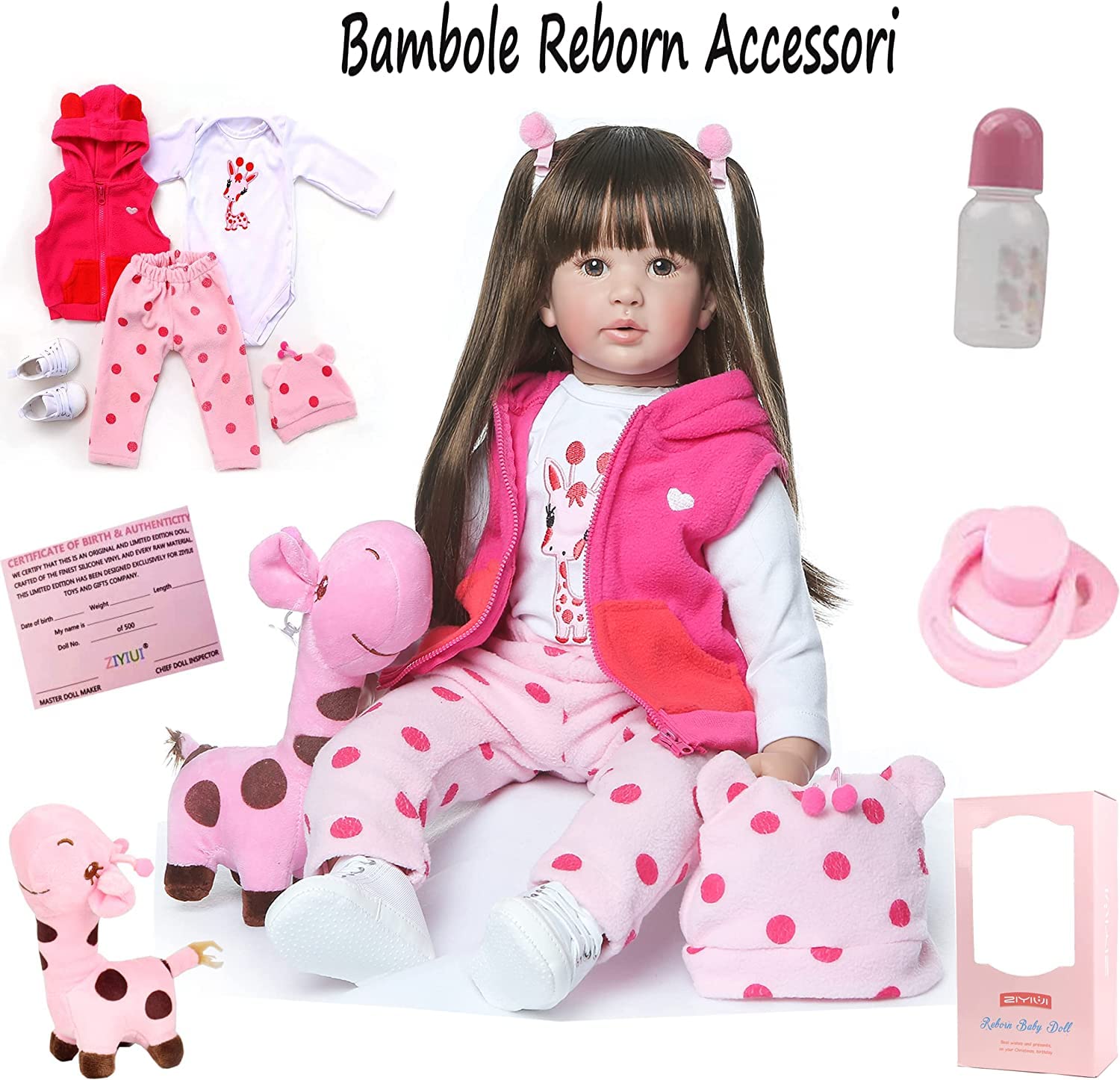 ZIYIUI 24 Pollici 60 cm Bambole Reborn Femmina Silicone Morbido Vita Reale Realistico Fatto a Mano Bambole Reborn Originali Giocattoli Per Ragazzi e Ragazze Regali di Festa Magnetici Reborn Doll