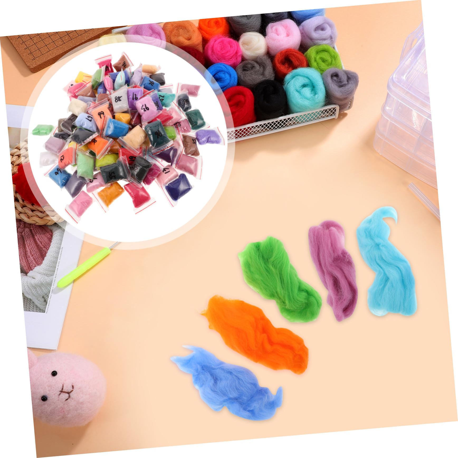 100piezas Fieltro de Lana Material de Lana Colores para Profesionales Principiantes Hilo de Fieltrar Aguja Manualidades Bricolaje Proyectos Arte Creativo Fieltro