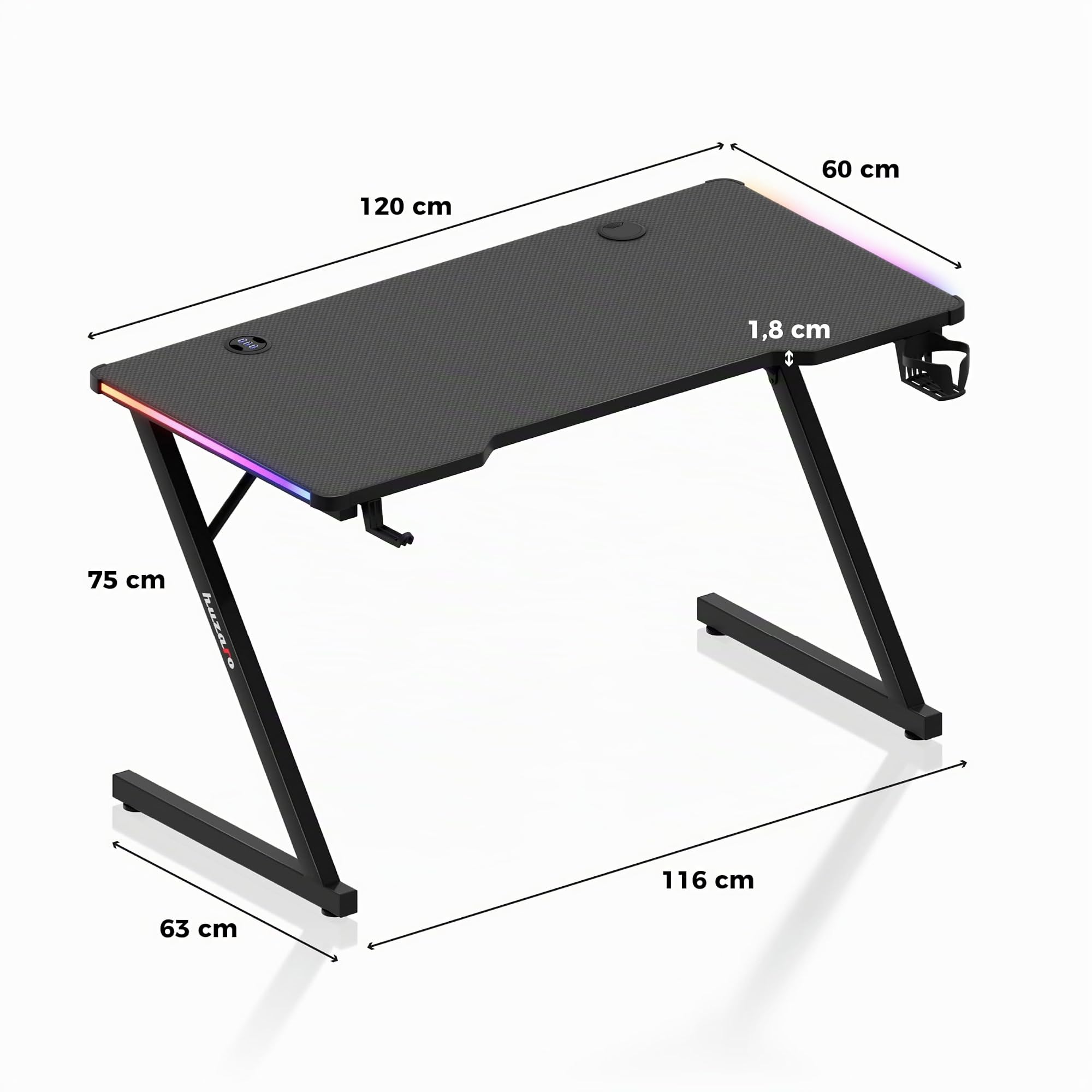 huzaro Hero 2.5 Gaming Schreibtisch - Computertisch - 120x60cm - RGB