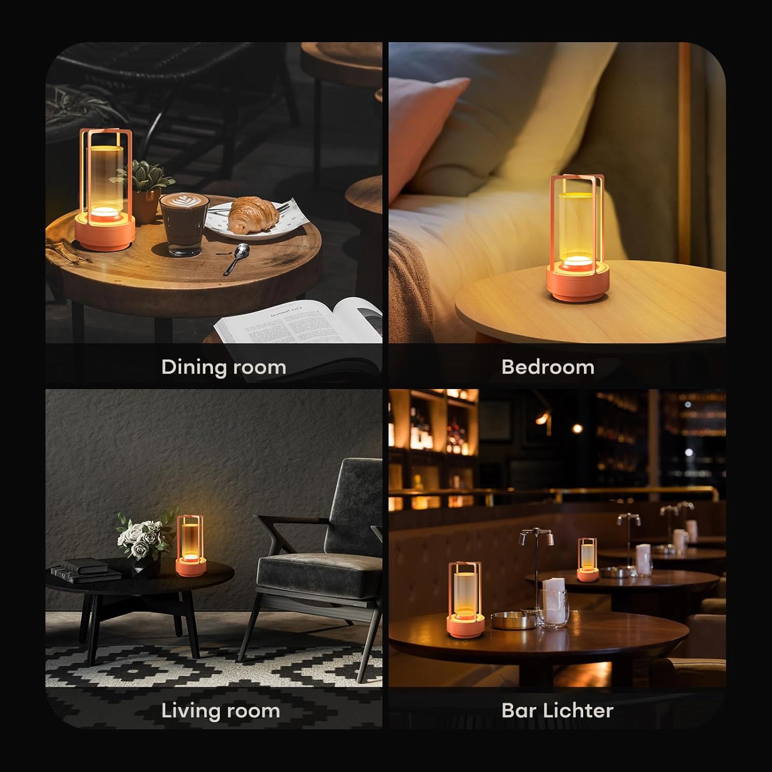 Portable Table Lamp for Indoor/Outdoor, Rechargeable Cordless Desk Lamp with Touch Sensor, 3 Way Dimmable Suitable for Bars/Cafes/Restaurants/Bedrooms/Camping Sites (Orange-2)