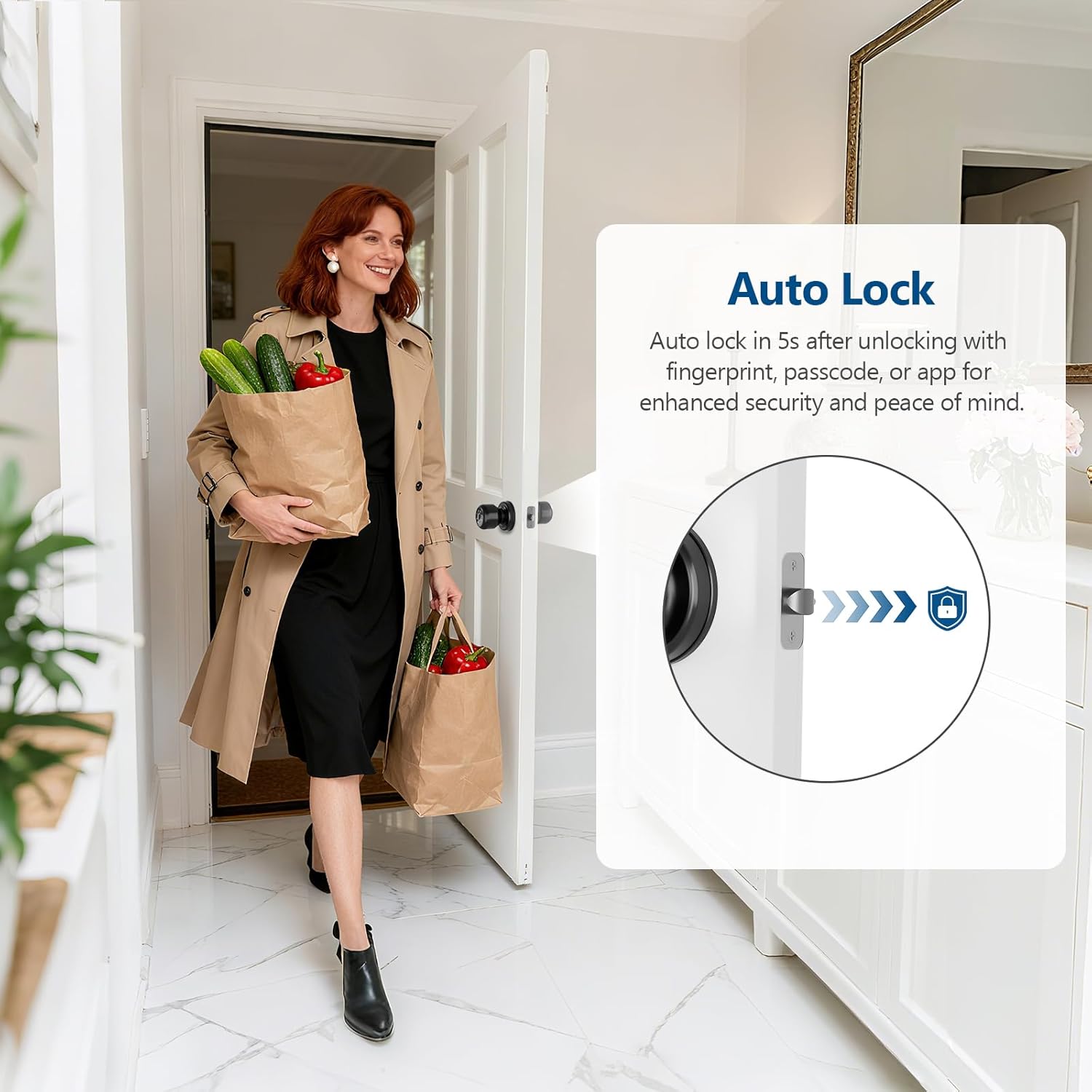 Smart Fingerprint Door Lock, 4 in 1 Smart Fingerprint Door Knob with Keypad, App Control, Auto Lock, Biometric Door Knob with Lock for Bedroom, Apartment, Garage, Home & Office