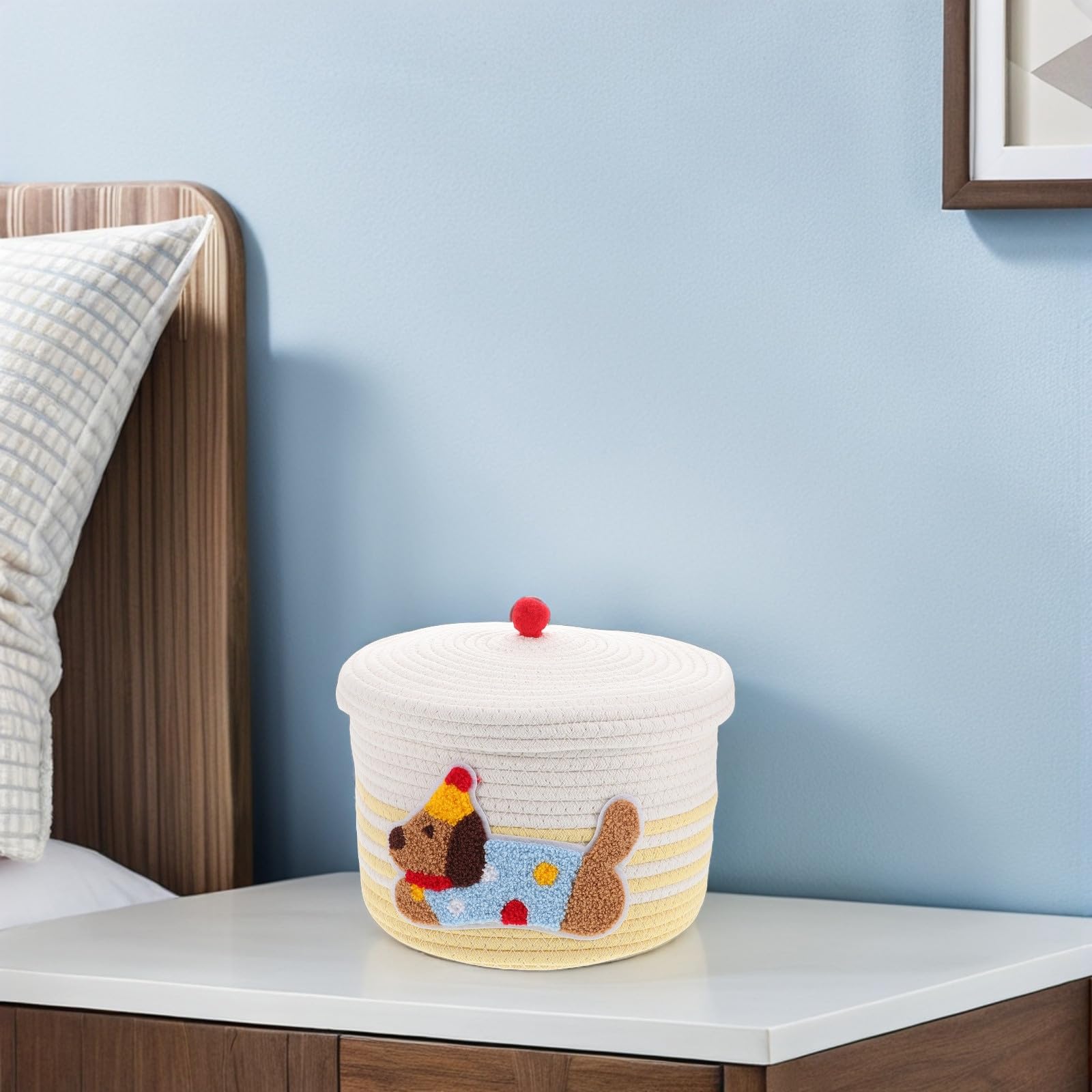 Veemoon Panier Décoratif en Coton Tissé pour Voiture de Rangement avec Couvercle, Grosse Capacité et Organisé pour Intérieur de Voiture et Maison
