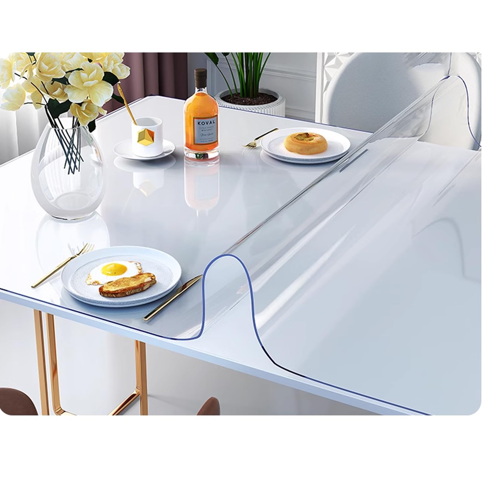 FLAVYO Cubierta De Mesa Transparente, Cubierta De Mesa Transparente De 1,5 Mm De Espesor, Protector De Mantel Transparente Impermeable De Plástico para Mesa De Comedor (120x220cm/47x87in)