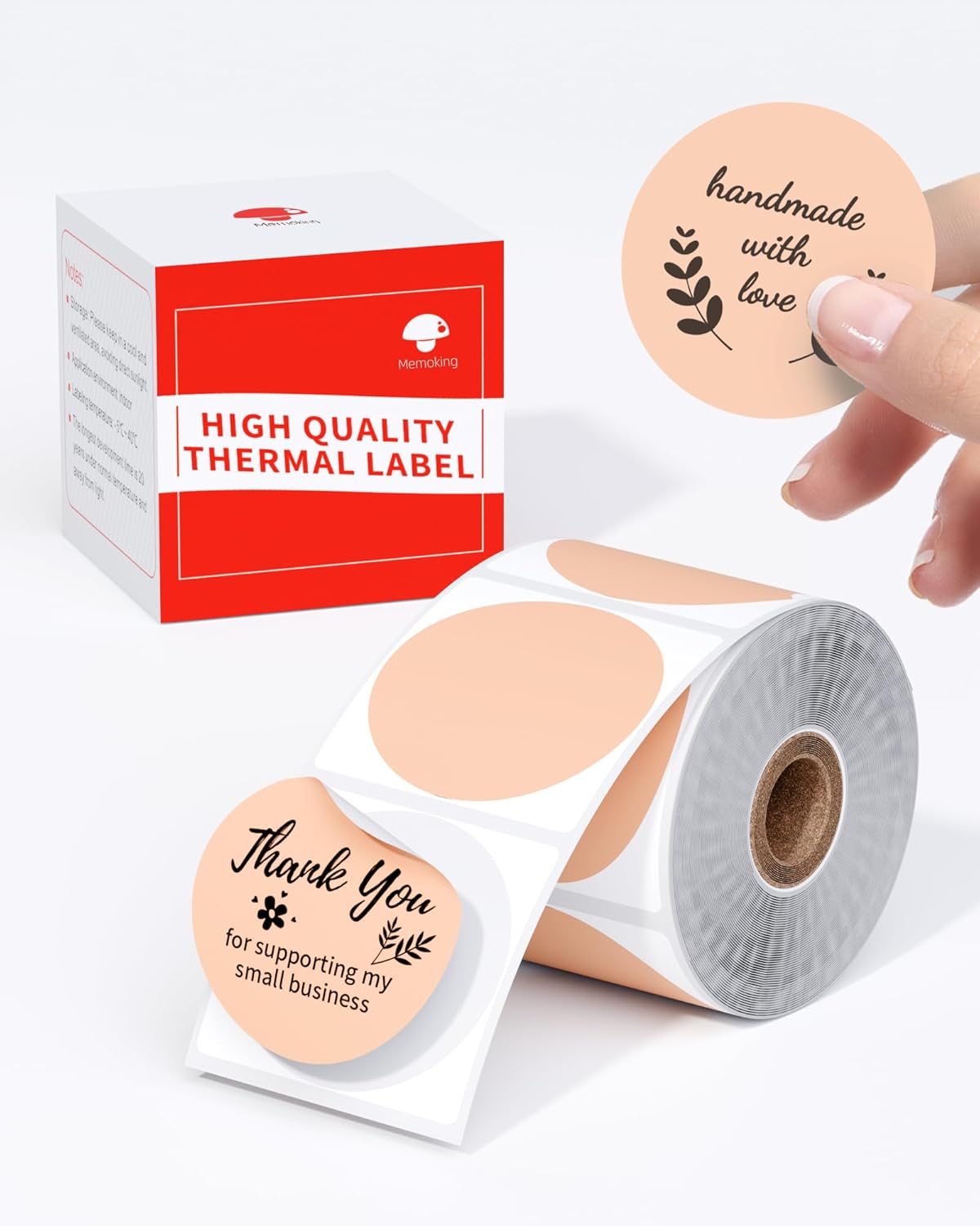 Phomemo M110/M220 ronde etiketten 50 mm x 50 mm voor M110/M120/M200/M220/ M221 labelprinter, thermisch label zelfklevend voor barcode/logo/cadeaulabel/bedankje, 3 rollen, roze