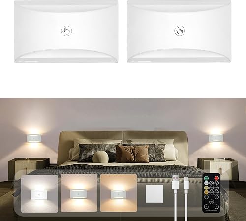 Joyes Aplique de Pared LED con Control Táctil – Pack de 2, Recarga USB-C, Baterí