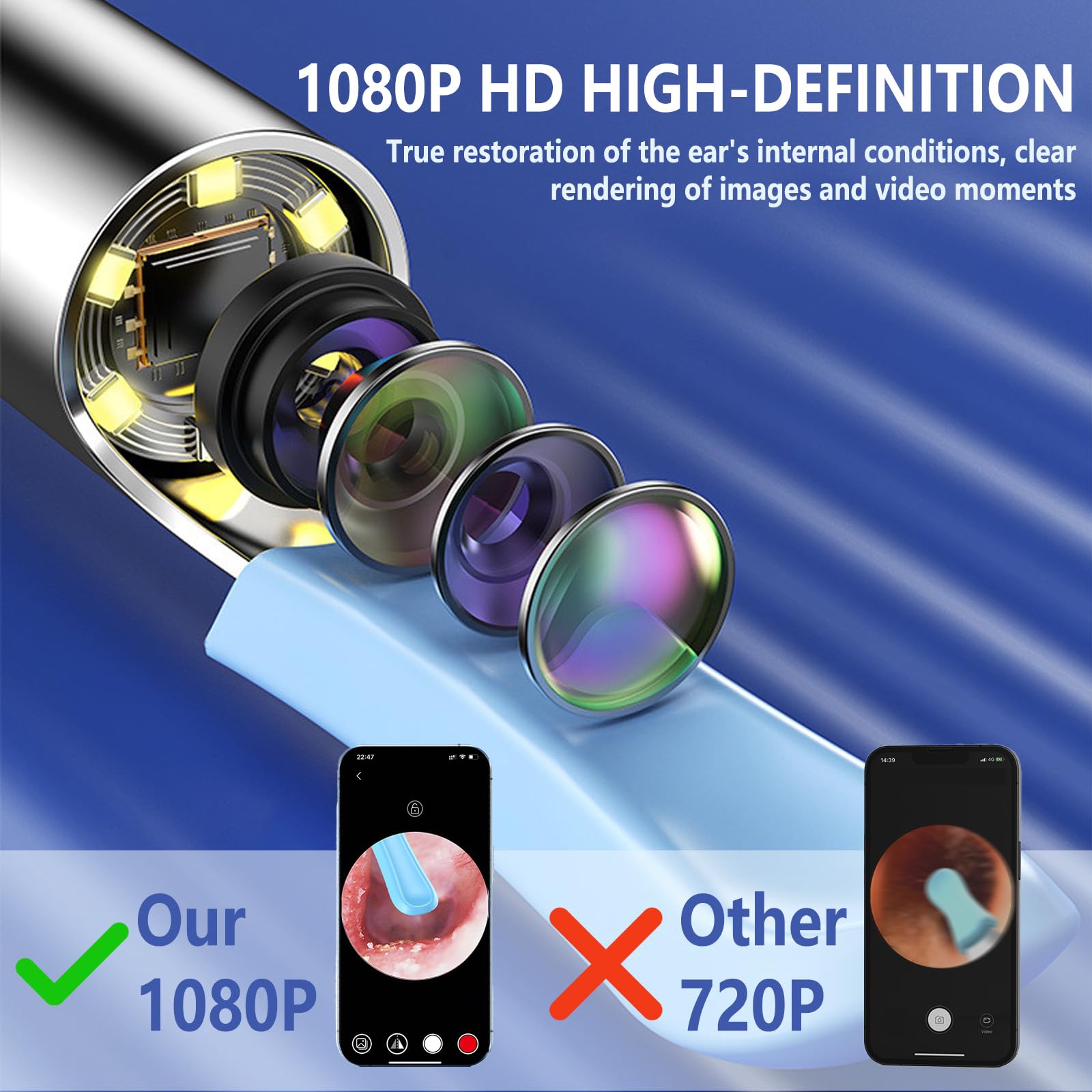 Ear Wax Removal Kit - Ear Cleaner with Camera with 1080P, Ear Wax Removal Tool with 6 LED Light, 6 Ear Pick, 10 Traditiona Ear Care Kits, Ear Camera for iOS & Android