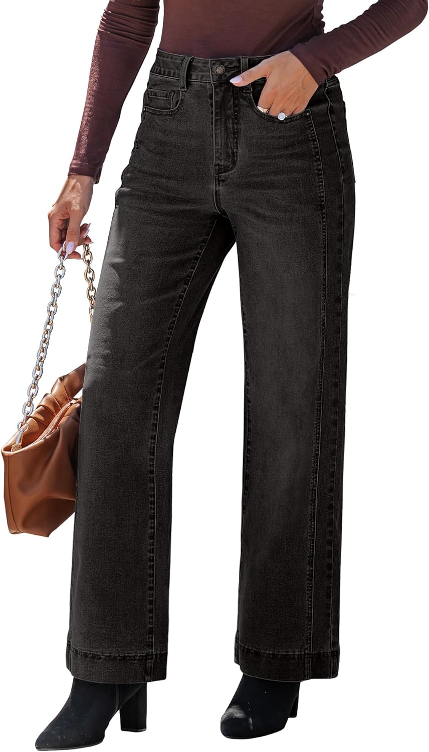 luvamia Wide Leg Jeans for Women Trendy High Waisted Double Side Seams Stretchy Denim Pants Trouser Jeans with Pockets