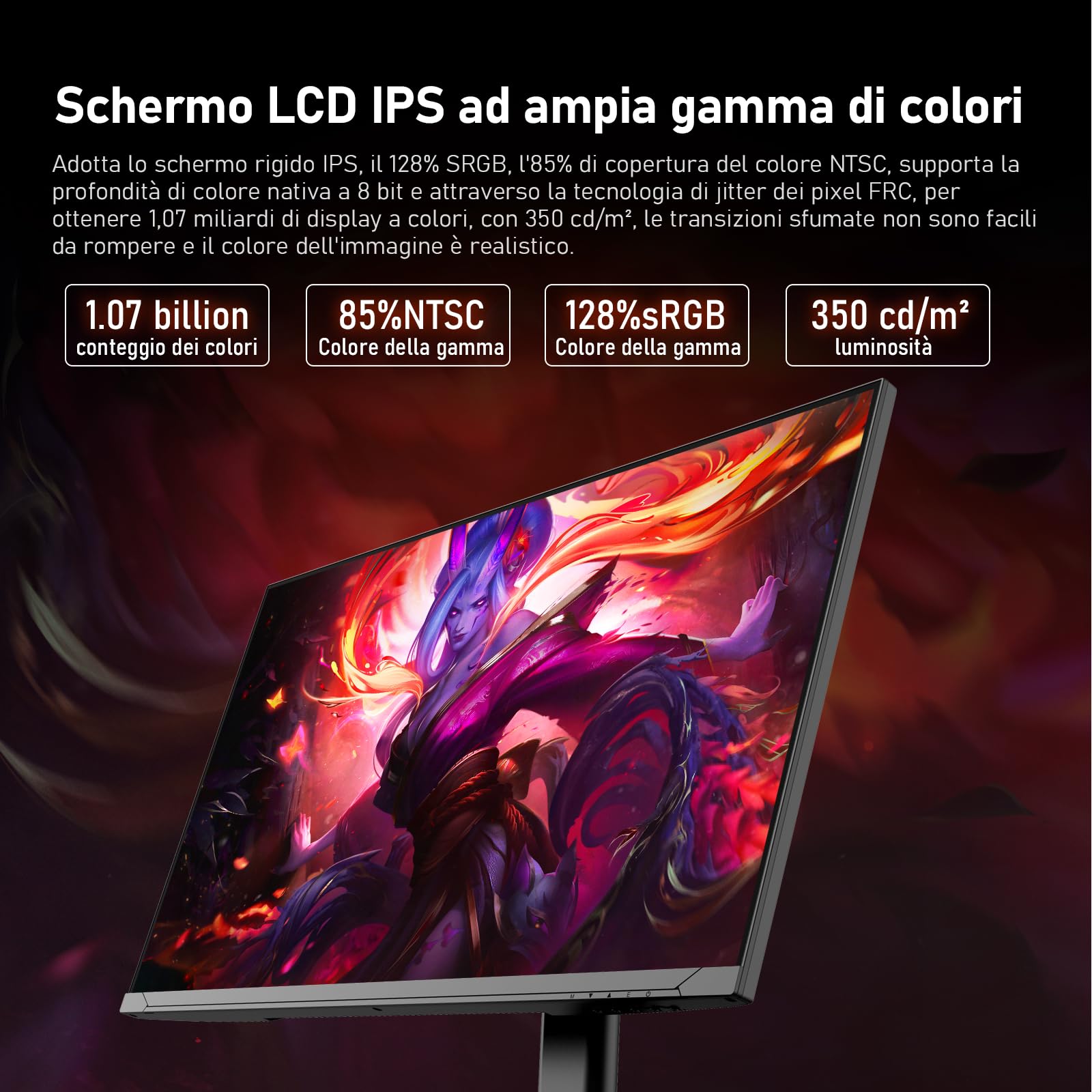 Gawfolk Schermo PC IPS da 27 pollici, Monitor Gaming 4K 144Hz, 1ms, FreeSync, 128% sRGB, Angolo di Visualizzazione 178°, HDMI 2.1, DisplayPort, Regolabile in Altezza e Girevole, VESA75x75MM - Nero