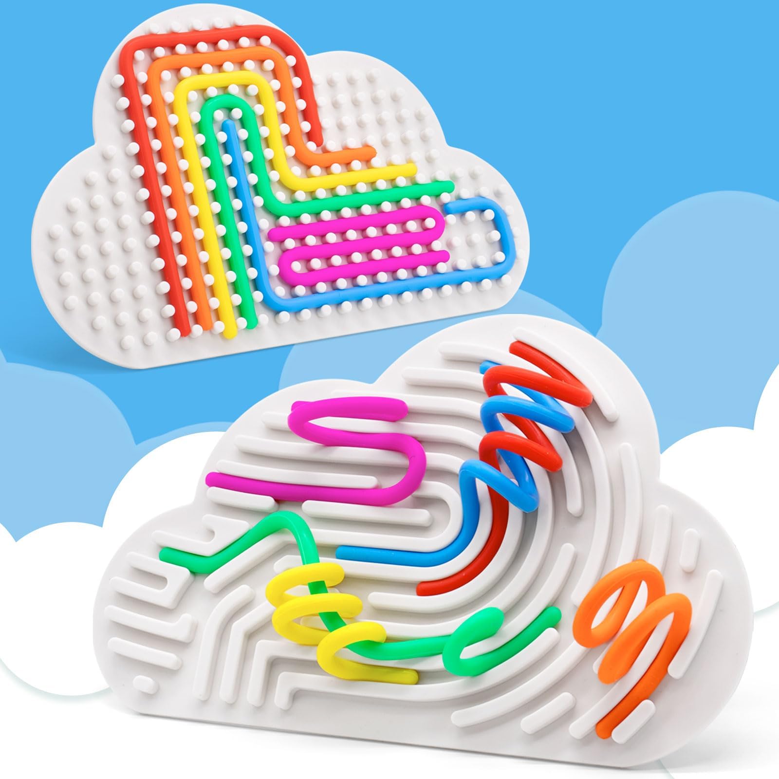 Double-Sided Sensory Activity Board Fidget Toys for Kids Adults, Quiet Silicone ADHD Calming Autism Toy for Car Ride Airplane Travel, Birthday Gifts