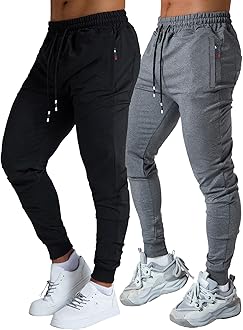 Mens Active Athletic Workout Jogger Sweatpants for Men with Zipper Pocket and Drawstring Size S-2XL
