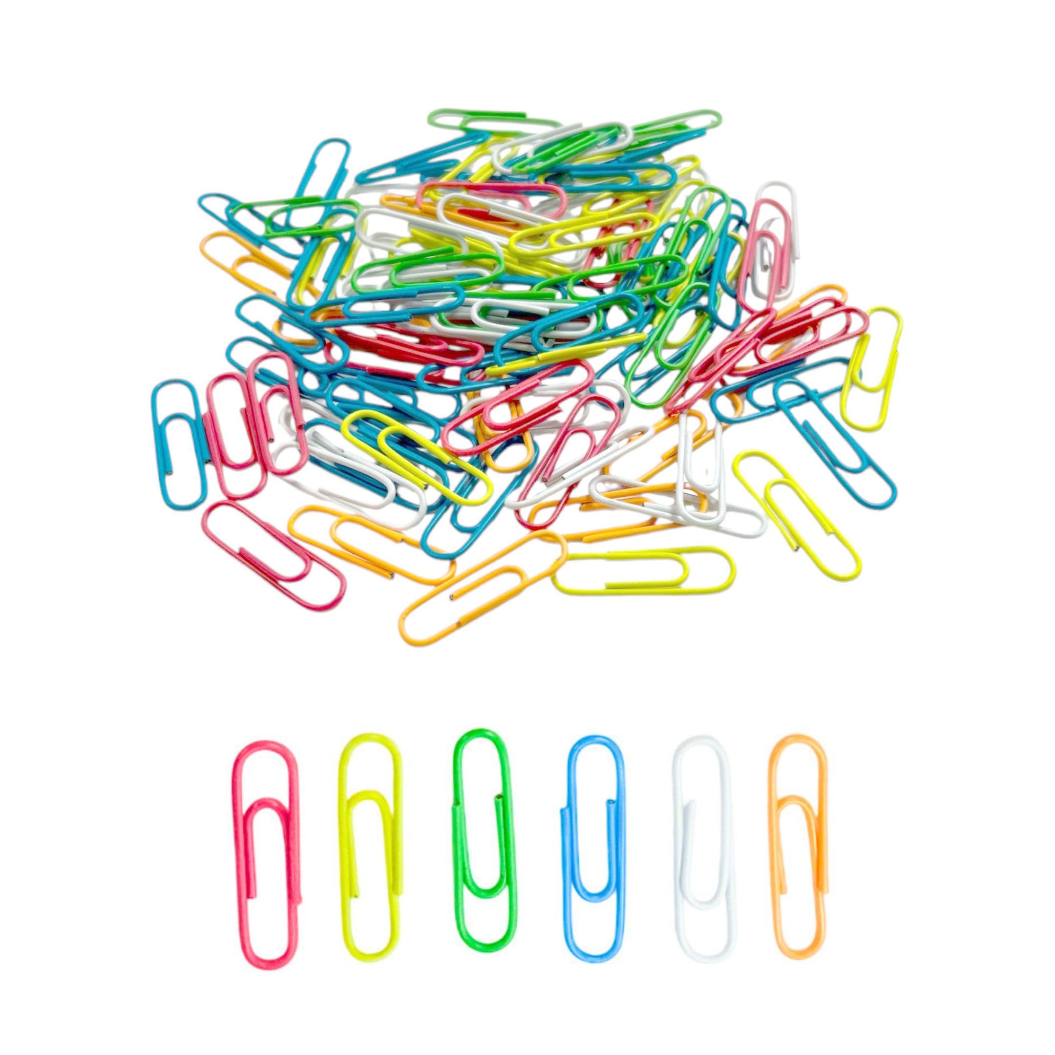Pack of 100 Assorted Coloured 28mm Paper Clips in Hang Pack