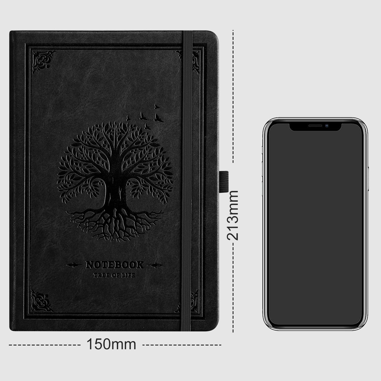 RETTACY A5 Blank Notebook, Hardcover Leather Plain Paper Notebook, 320 Numbered Pages Sketchbook, Inner Pocket, 100gsm Paper - Image 2