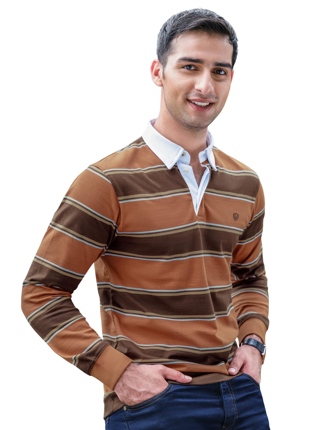BRIAN OAK LONDON Rust Yarn Dyed Rugby Shirt (UK, Alpha, L, Regular, Regular, Rust)