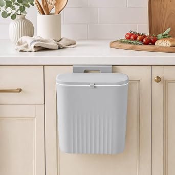9L Hanging Kitchen Bin with Lid Under Sink Food Waste Gray