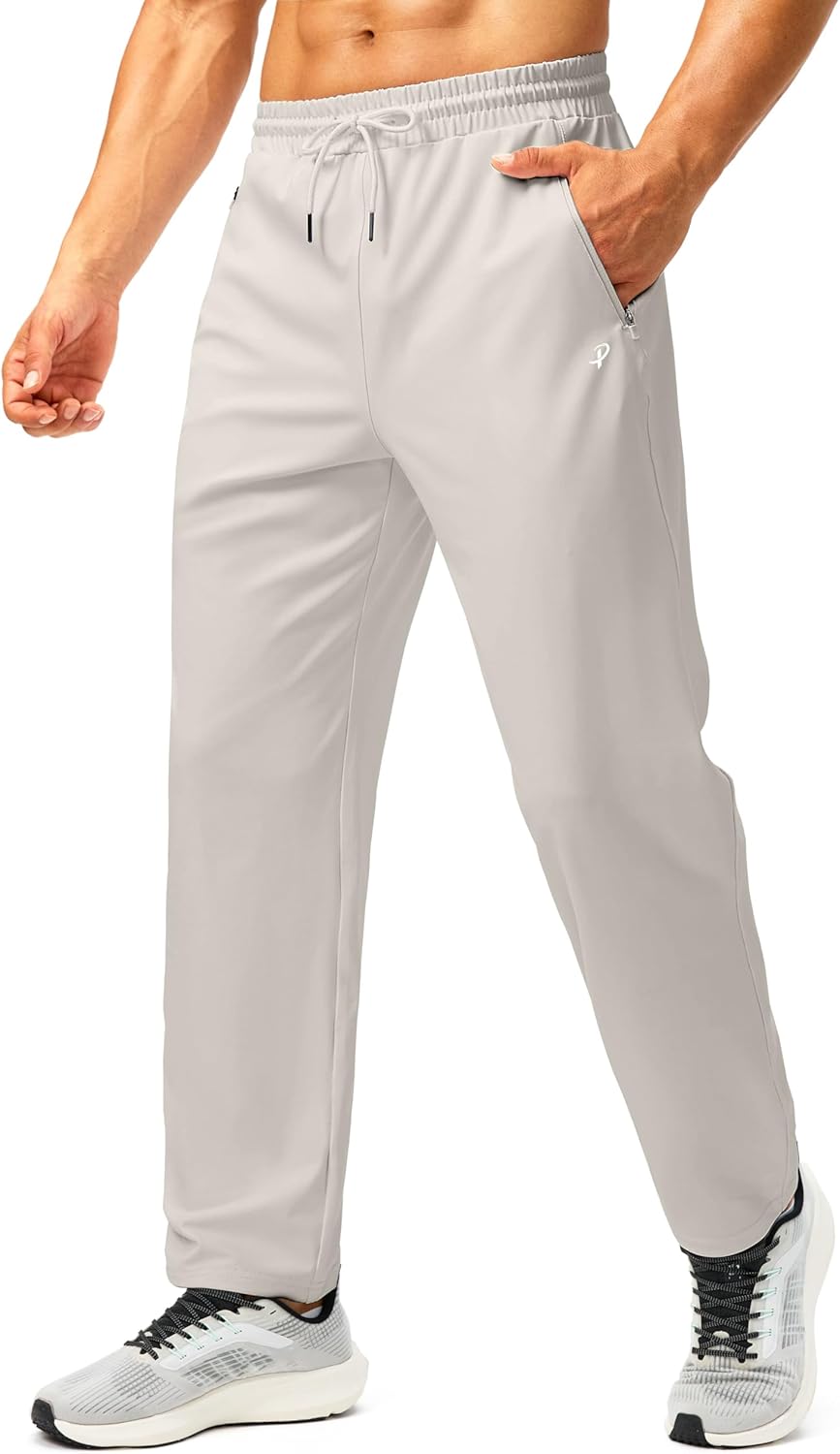 Pudolla Men's Athletic Pants with Zipper Pockets Stretch Workout Sweatpants Lightweight Running Joggers for Men