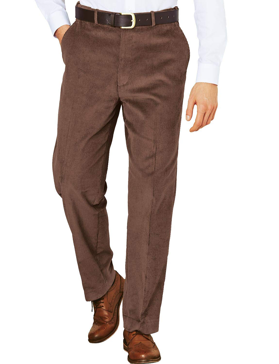 Jolliman Men's Brown Corduroy Trousers Pants Wide Leg Trousers Smart & Comfortable Cotton Trousers For 42 Waist / 31 Inside Leg