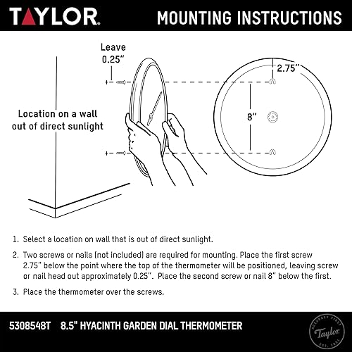 Miniatura 5 de Taylor Termómetro de esfera Hyacinth Garden para interiores y exteriores, decoración para patio, piscina o garaje, 8.5 pulgadas, bisel blanco