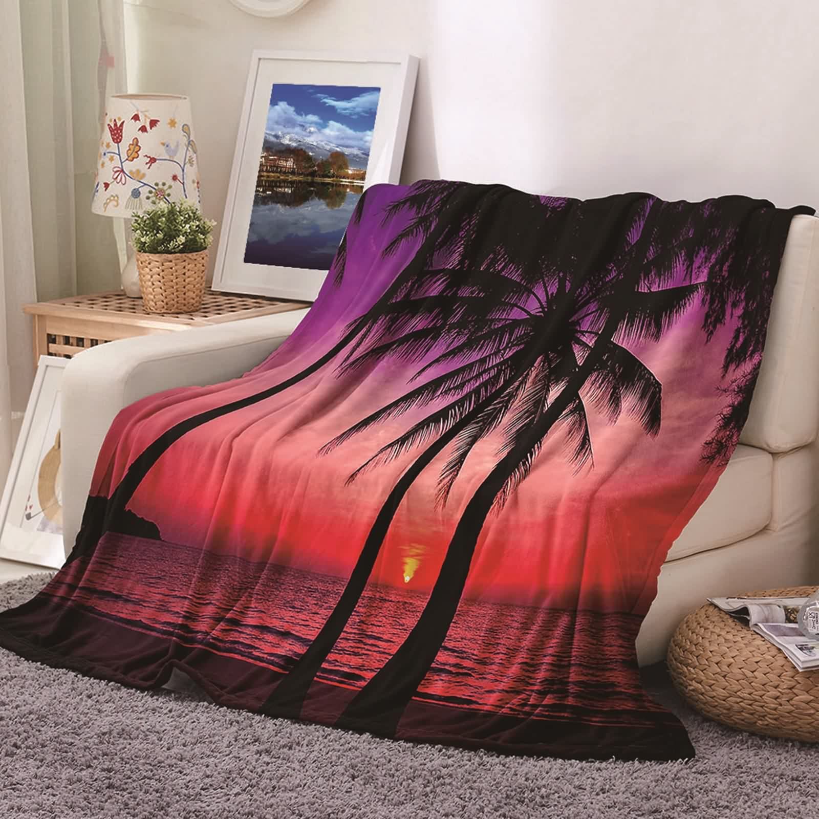 Couverture Polaire en Flannel KnSam 100x150cm Cocotier Violet Rouge Noir