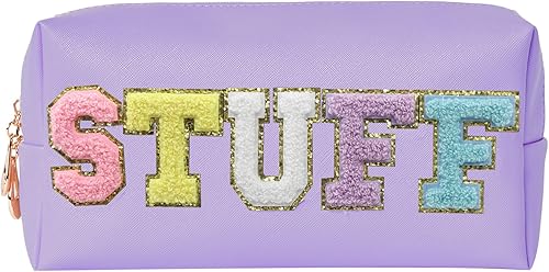 Burskit Preppy Patch Stuff Bolsa de maquillaje portátil a granel de piel sintética bolsa de cosméticos impermeable organizador de viaje con