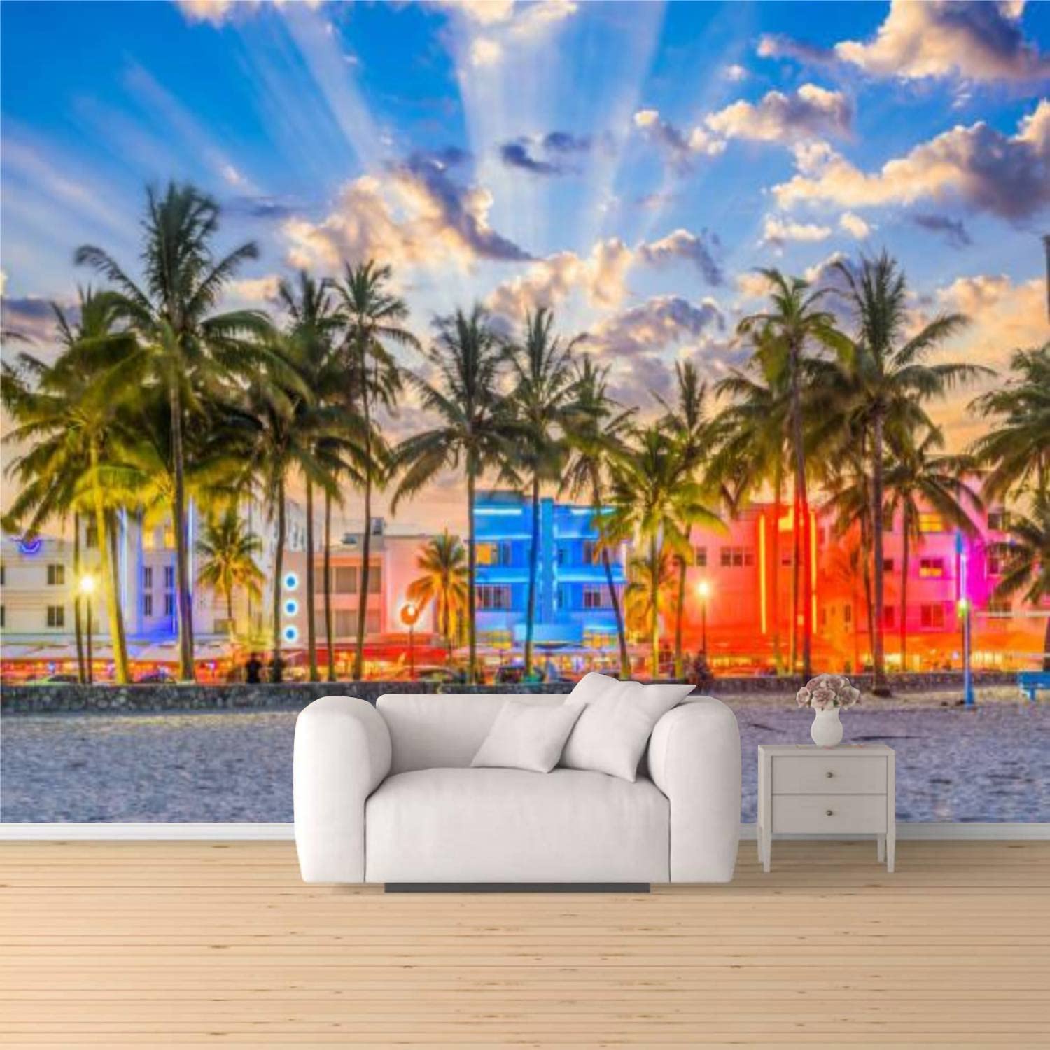 2 Pack Miami Beach Sunset Locker Wallpaper - 12x36 Inch Magnetic Decals, Removable Decor For School Lockers, Fridge & Metal Surfaces