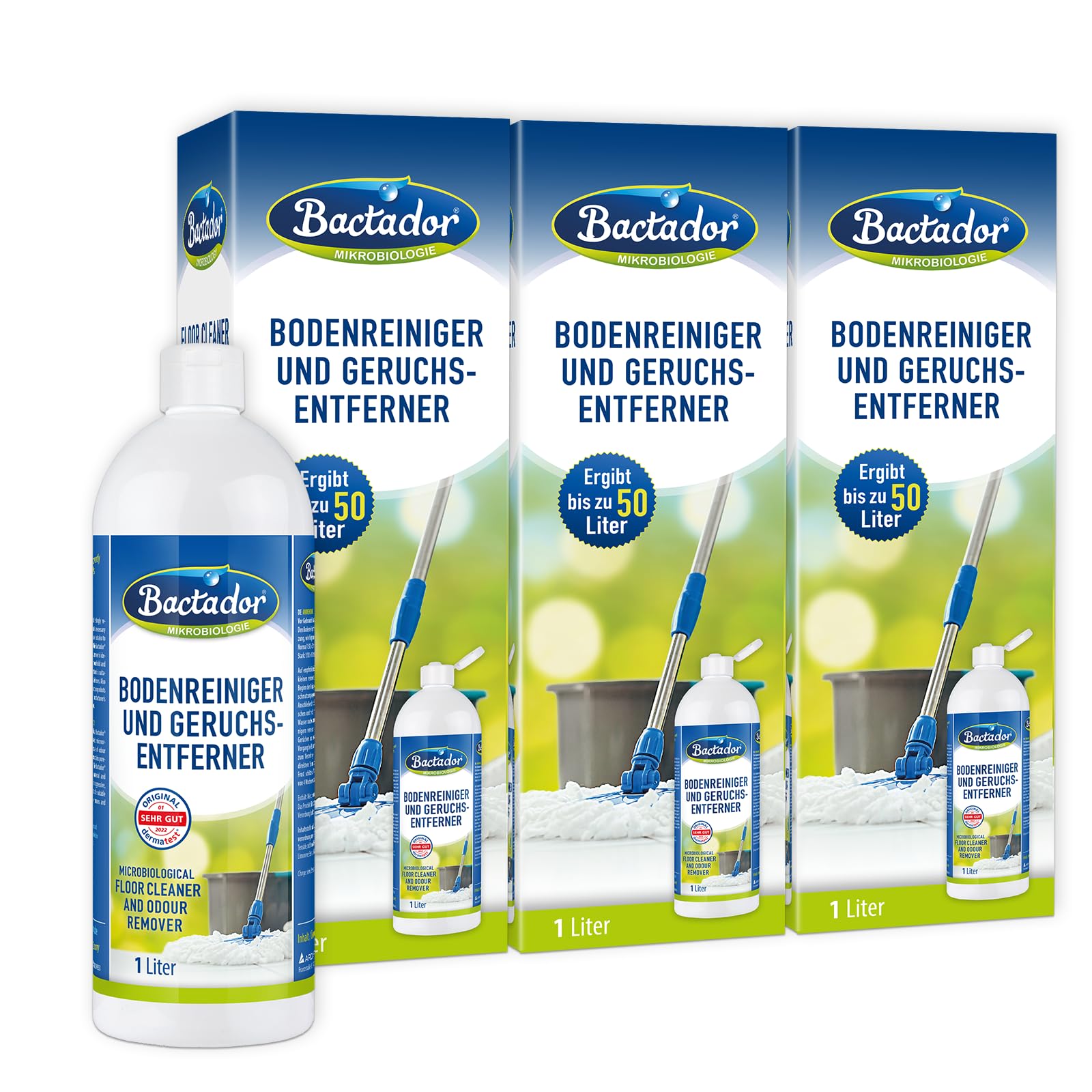 Bactador Bodenreiniger & Geruchsentferner 3 x 1L - Enzymreiniger - Wischroboter Reinigungsmittel - Bodenreiniger Wischroboter - Mikrobiologischer Geruchsneutralisierer - Reinigungsmittel