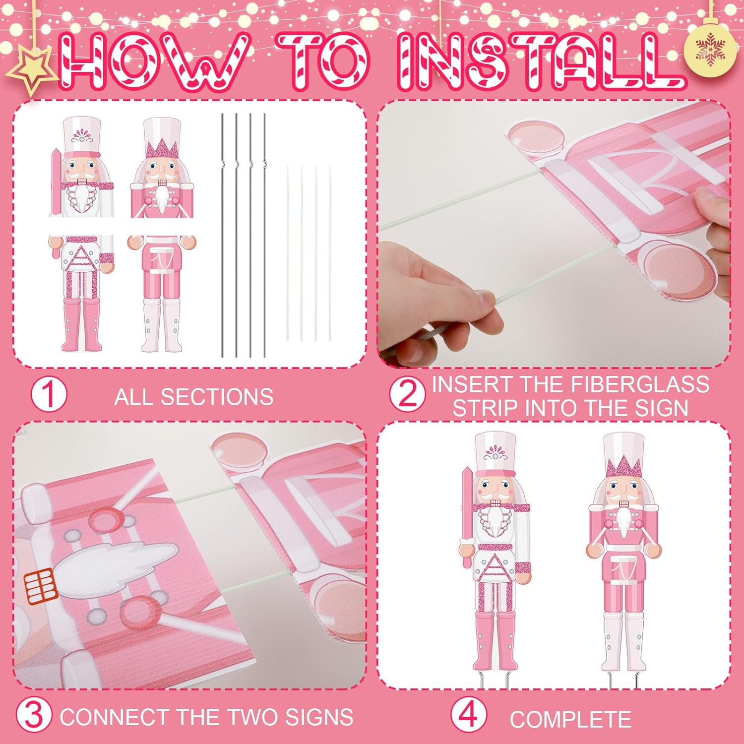 Barydat 2 Pcs Large Pink Christmas Nutcracker Yard Signs Decoration Outdoor with Stakes 28" Plastic Nutcracker Soldier Lawn Sign for Xmas Holiday Garden Door Porch Pathway Winter Party, Weatherproof