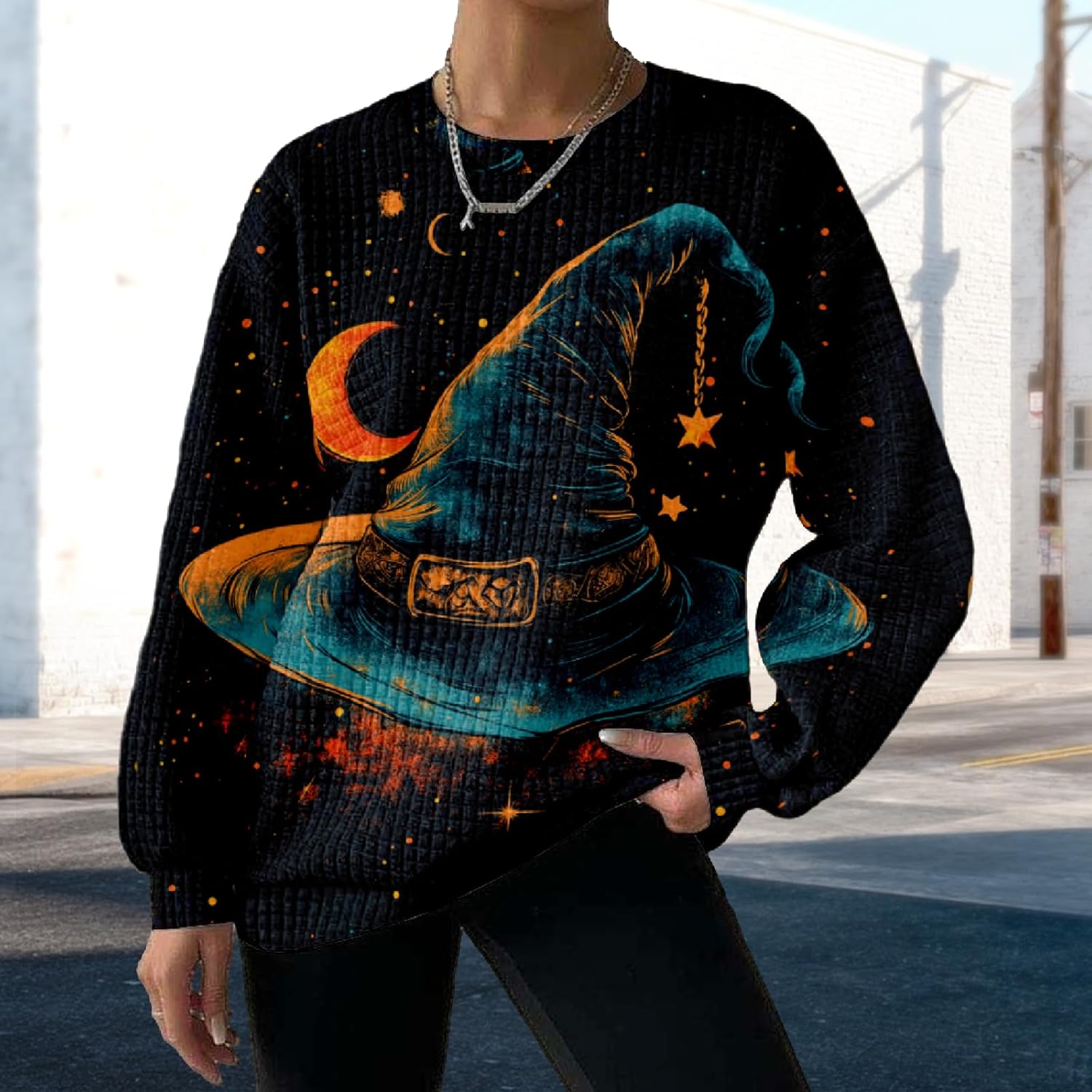 MARSVOVO Halloween Waffle Sweatshirts Women 2025 Fashion Fall Winter Pumpkin Witch Graphic Comfy Crewneck Lightweight Tops - Image 2