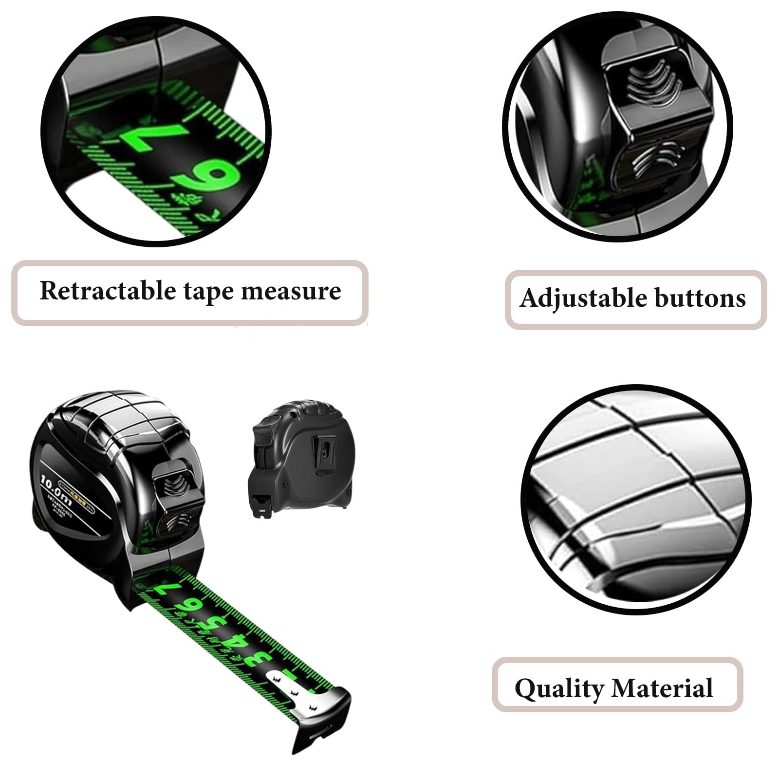 Fluorescent Tape Measure 10 Metre/32.8ft,25mm Waterproof Width General Builders Tape Measure Portability Retractable Height Measuring Device Fixed Hook Heavy Duty For Height Measurement Industrial - Image 3